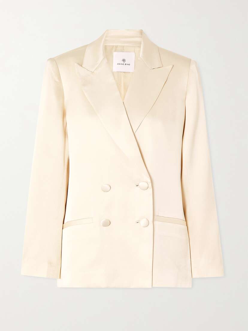 Anine Bing Donne Double-breasted Silk-satin Blazer