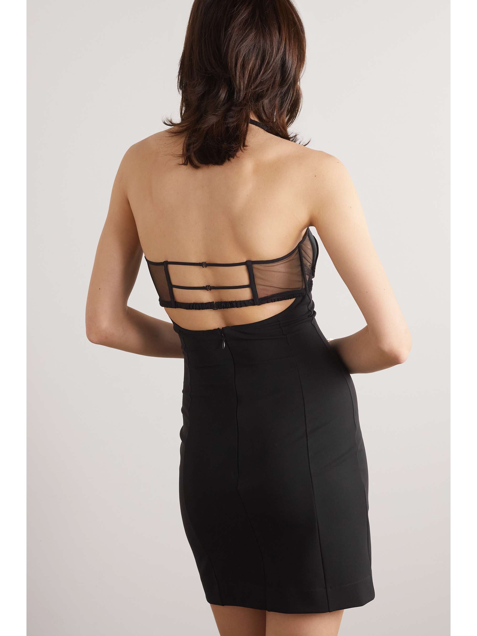 NENSI DOJAKA Hilma stretch-tulle trimmed ponte halterneck mini dress