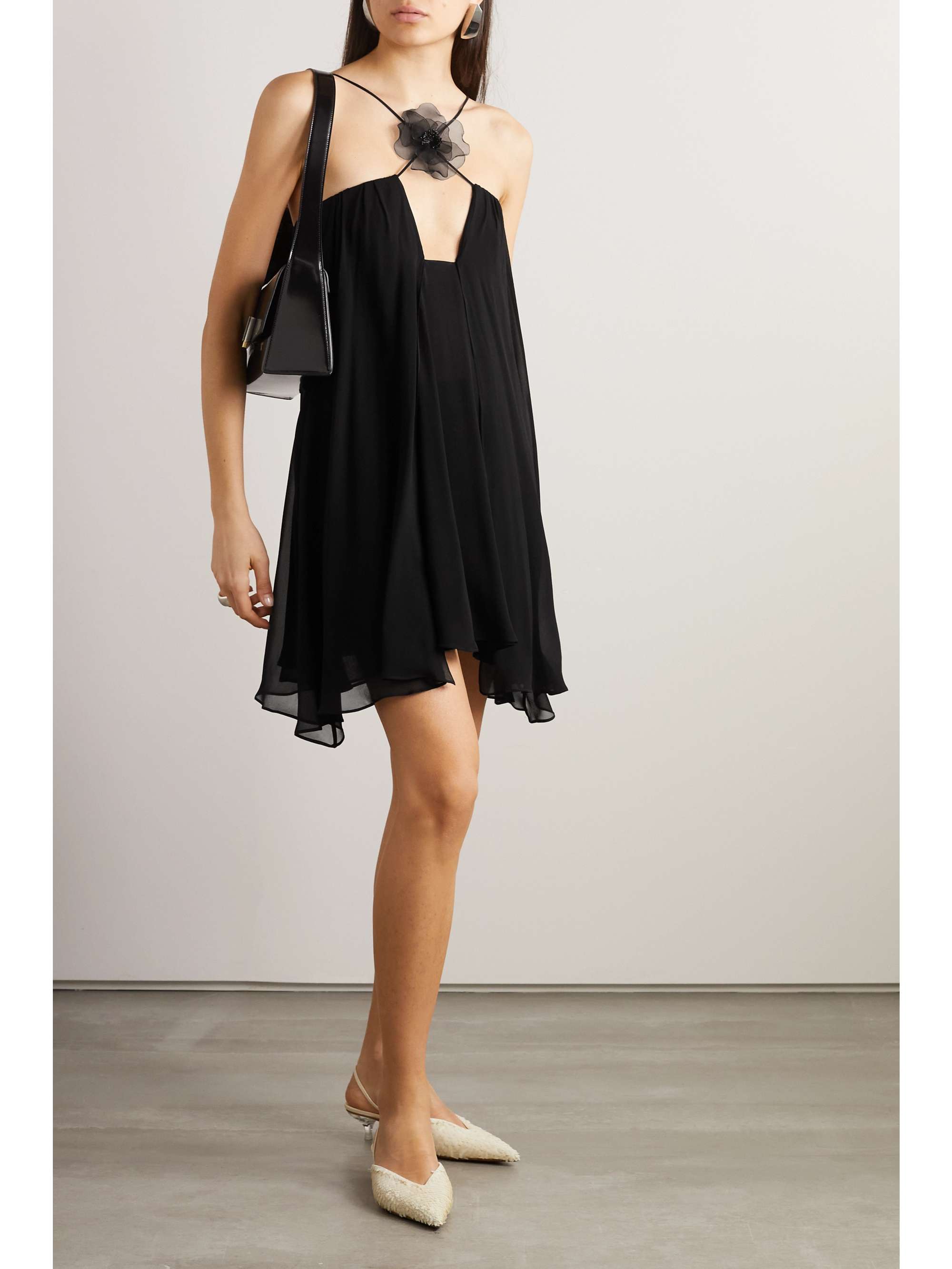 NENSI DOJAKA Cutout embellished silkchiffon halterneck mini dress