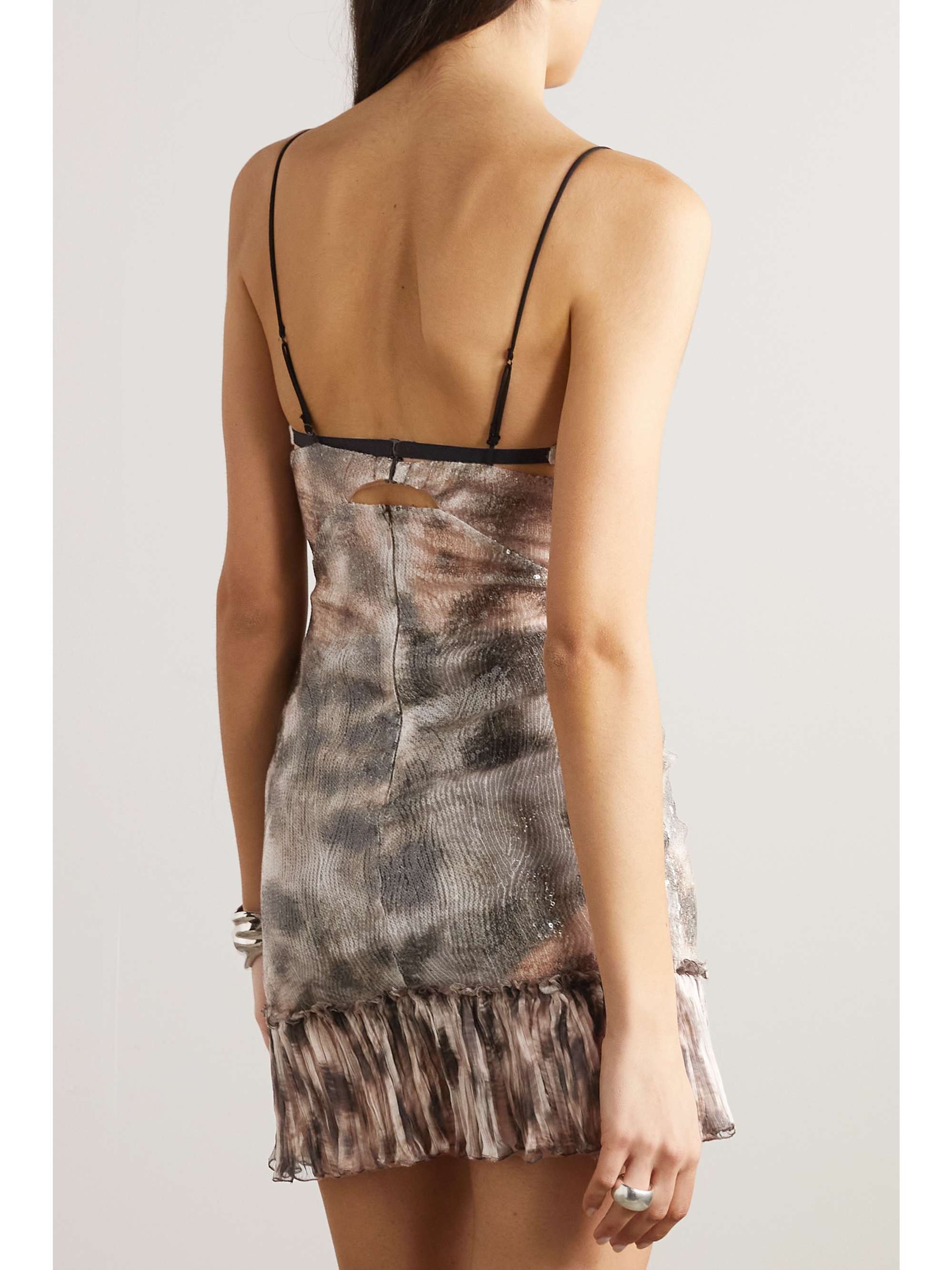 NENSI DOJAKA Leopard-print silk-trimmed sequined chiffon mini dress