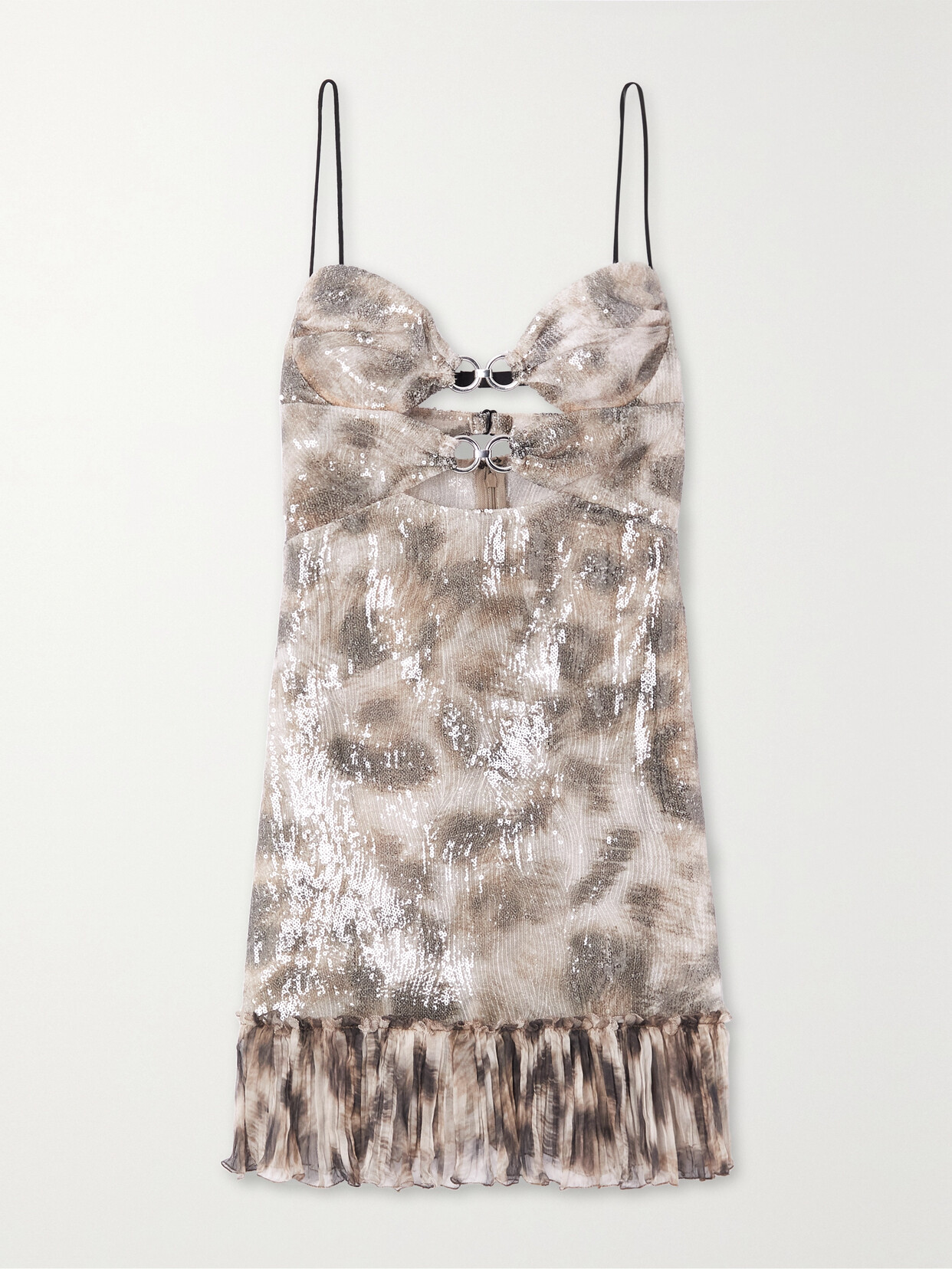 Nensi Dojaka - Leopard-print Silk-trimmed Sequined Chiffon Mini Dress - Neutrals