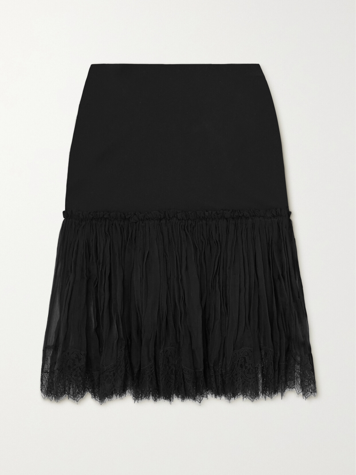 Nensi Dojaka - Silk Lace-trimmed Chiffon And Stretch-crepe Skirt - Black