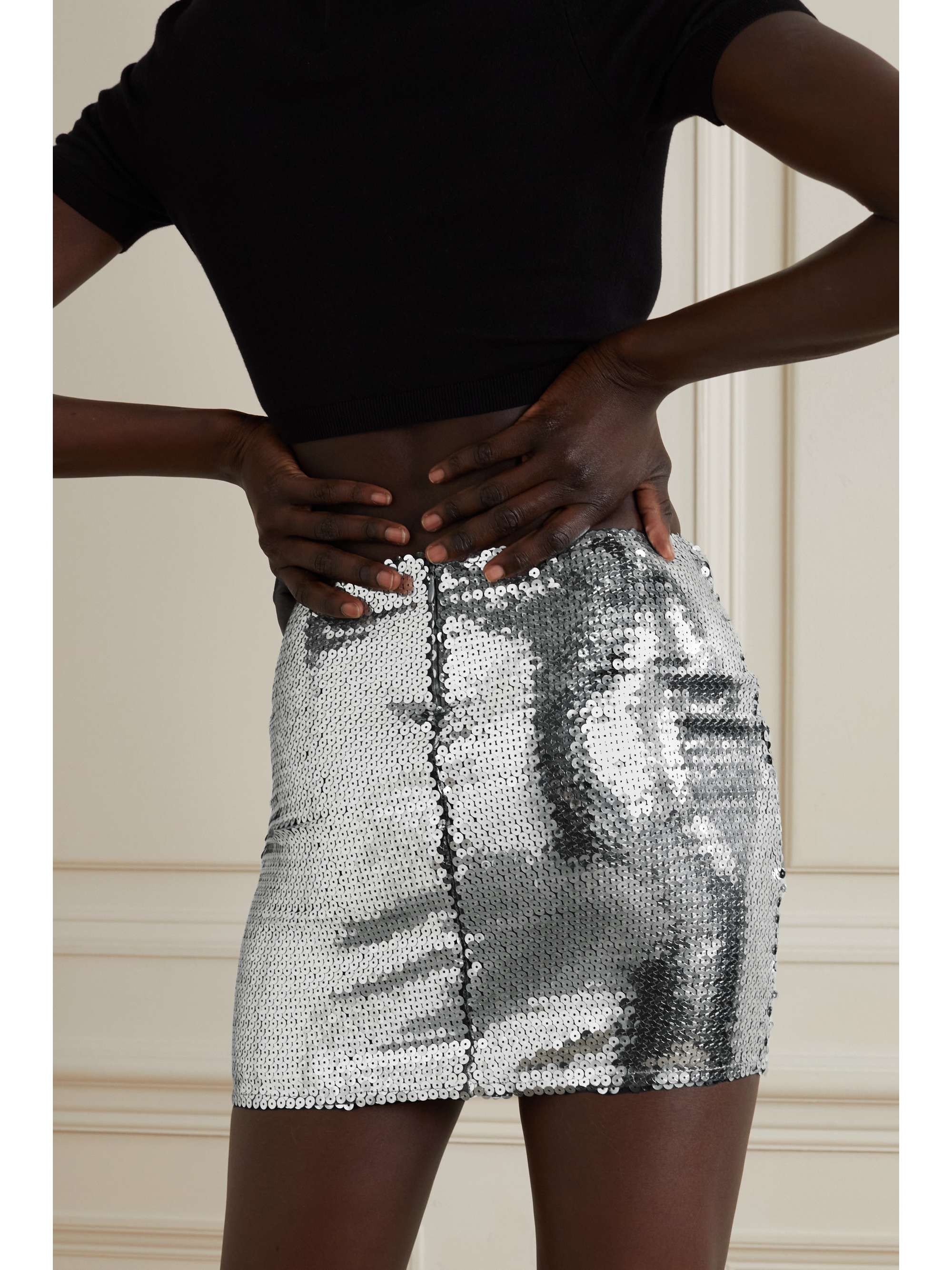 NENSI DOJAKA Embellished cutout sequined tulle mini skirt