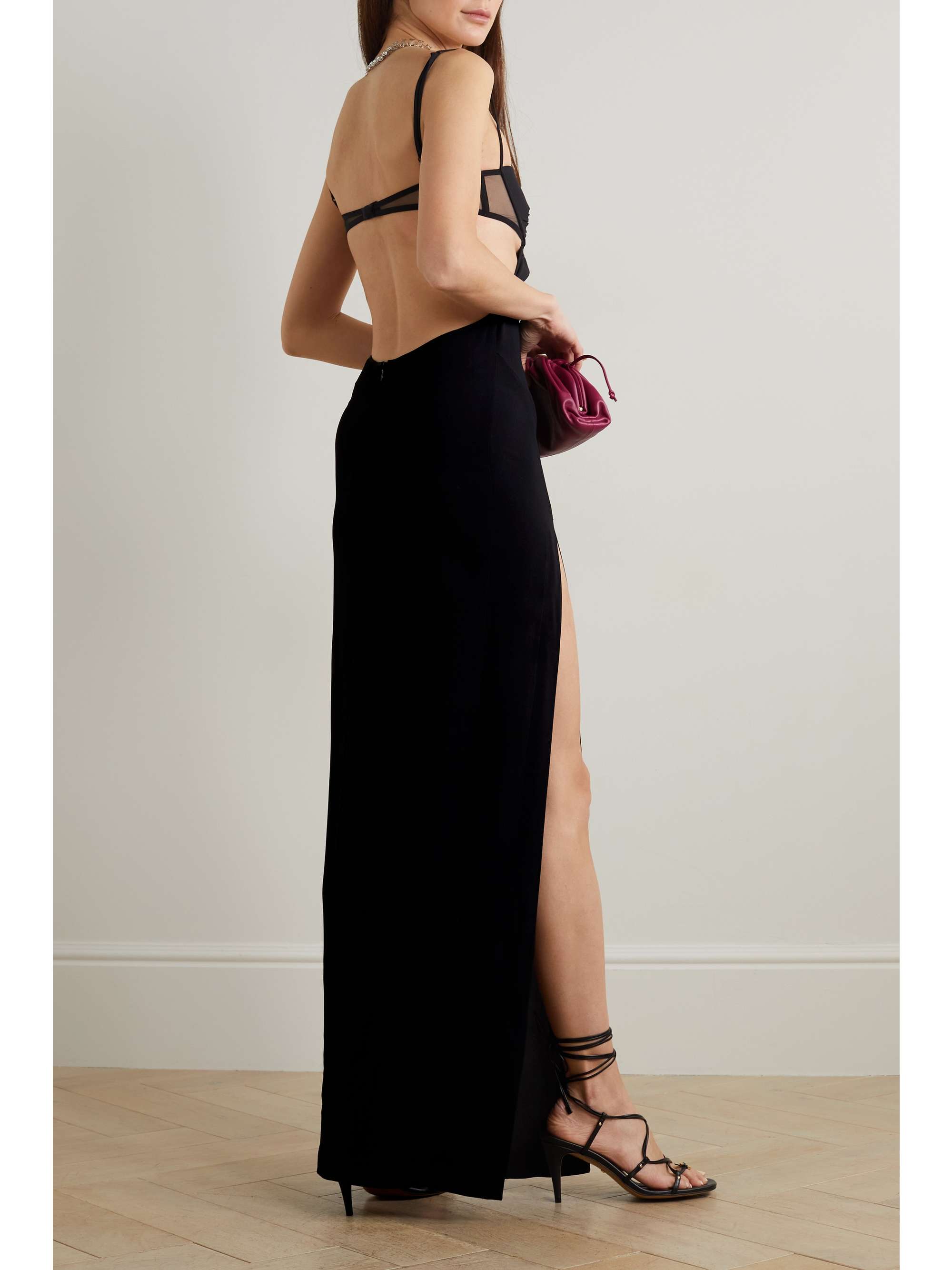 NENSI DOJAKA Embellished tulle-trimmed cutout ponte gown