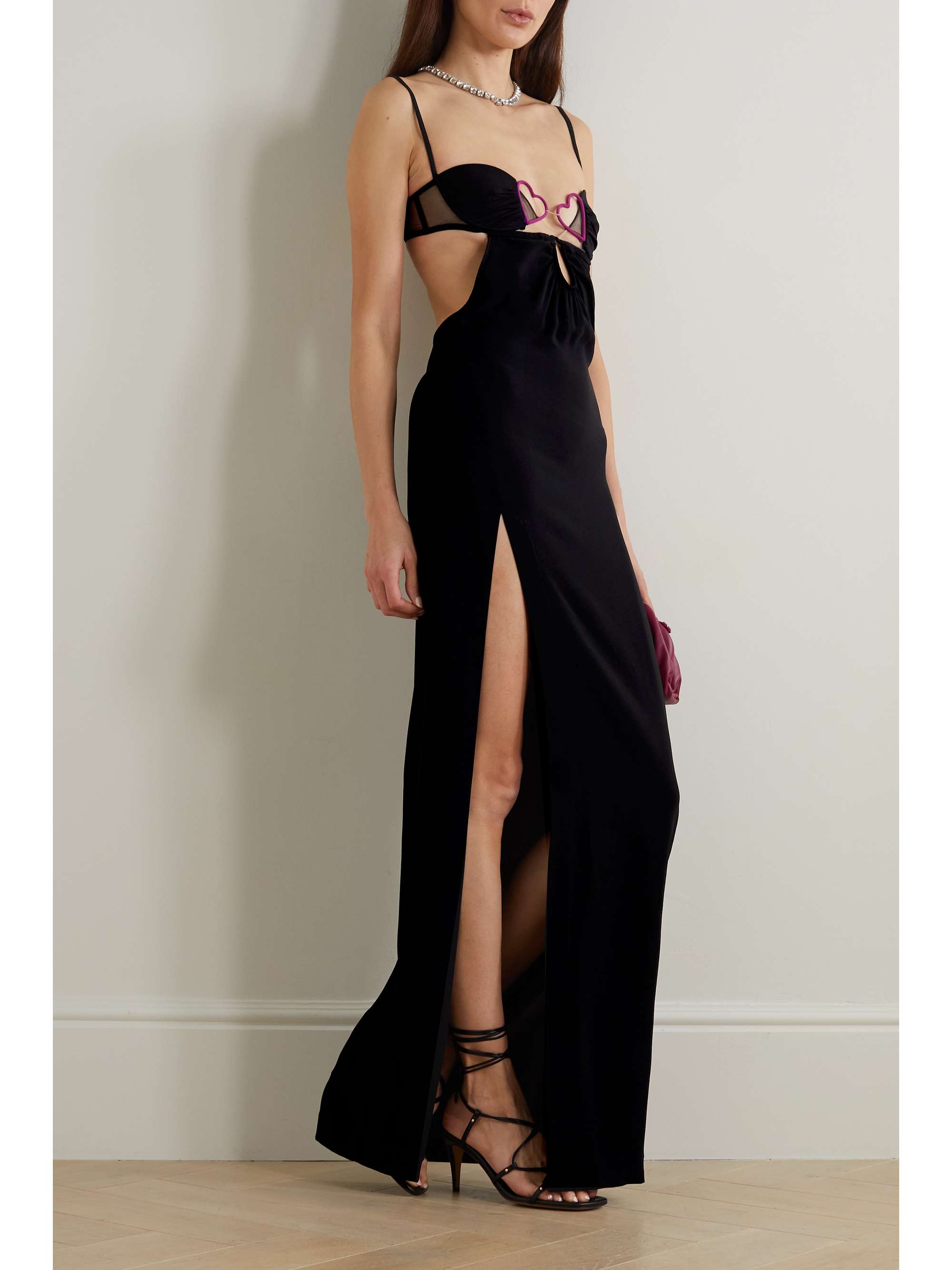 NENSI DOJAKA Embellished tulle-trimmed cutout ponte gown