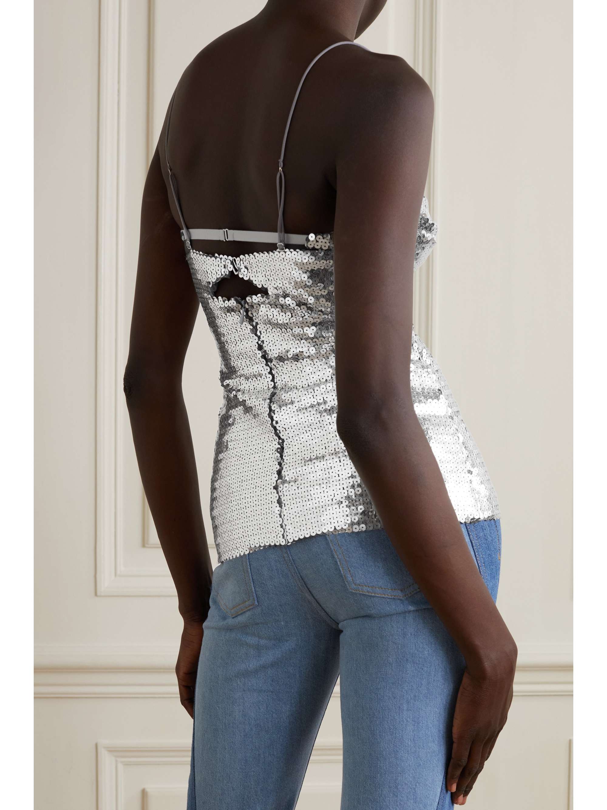 NENSI DOJAKA Embellished cutout sequined tulle top