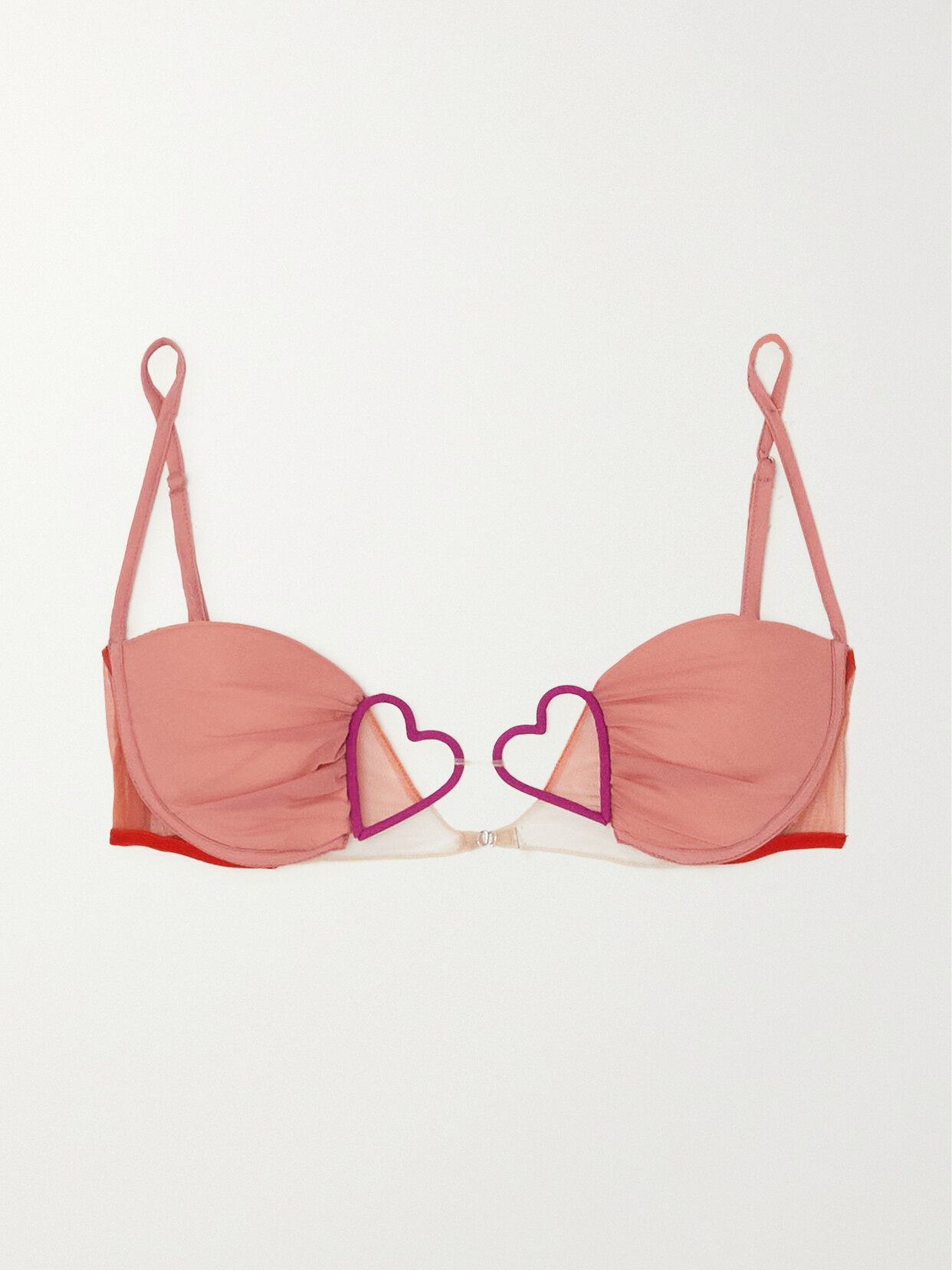 Nensi Dojaka - Heart Appliquéd Stretch-tulle And Jersey Underwired Soft-cup Bra - Orange