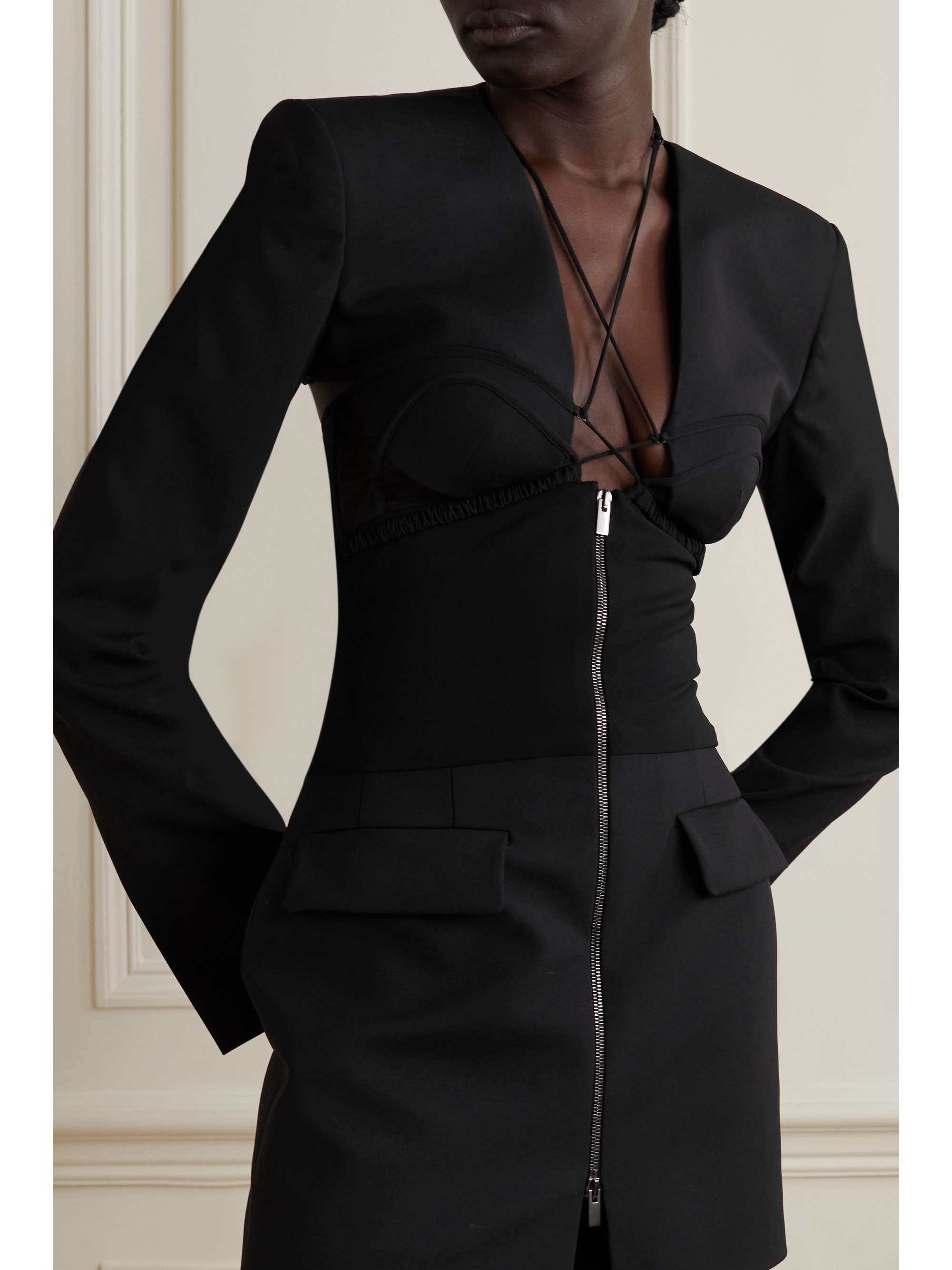 NENSI DOJAKA Stretch-wool, jersey and tulle mini dress