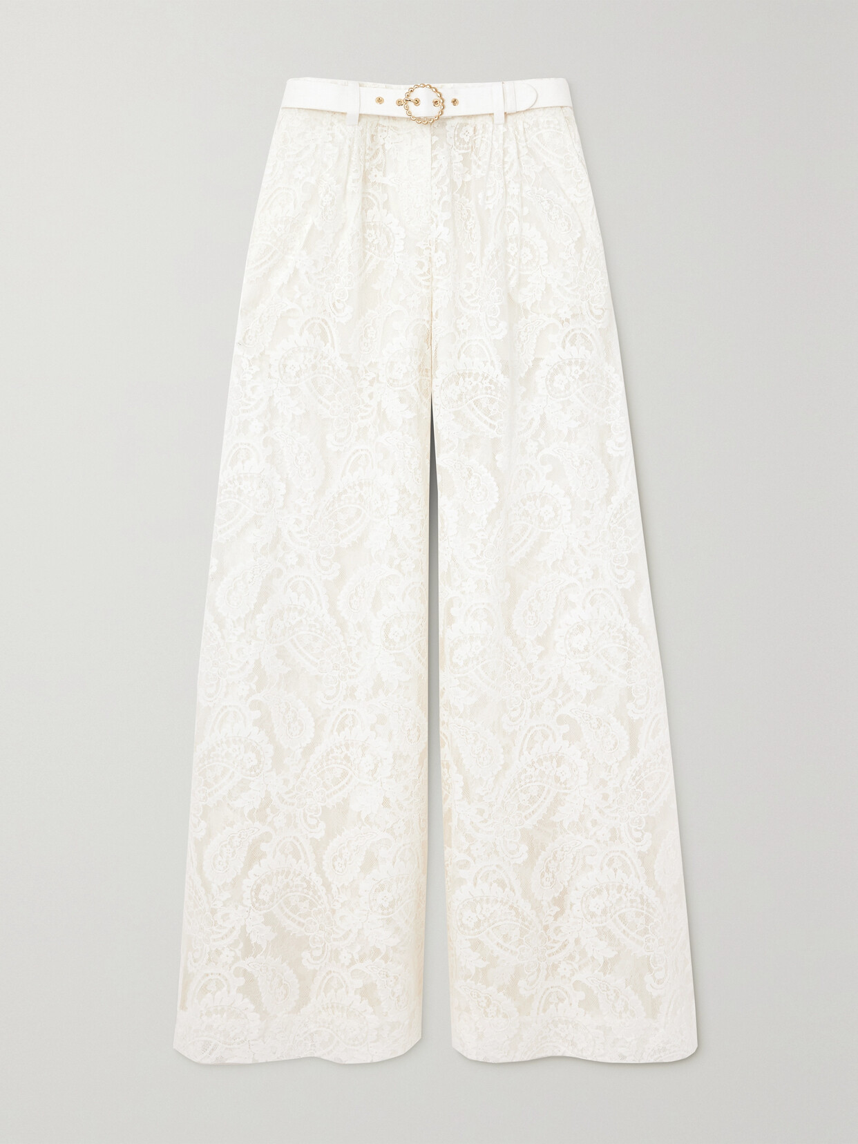 Zimmermann - Wonderland Belted Cotton-blend Lace Wide-leg Pants - Ivory