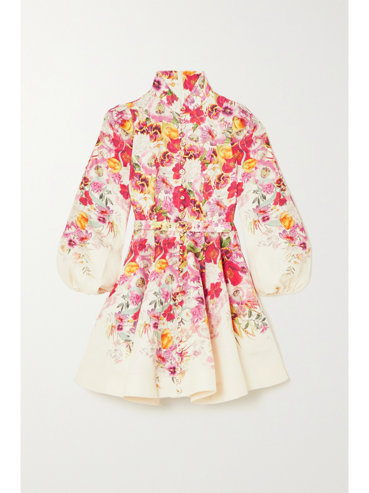 Zimmermann - Wonderland Belted Floral-print Linen Mini Dress - Ivory
