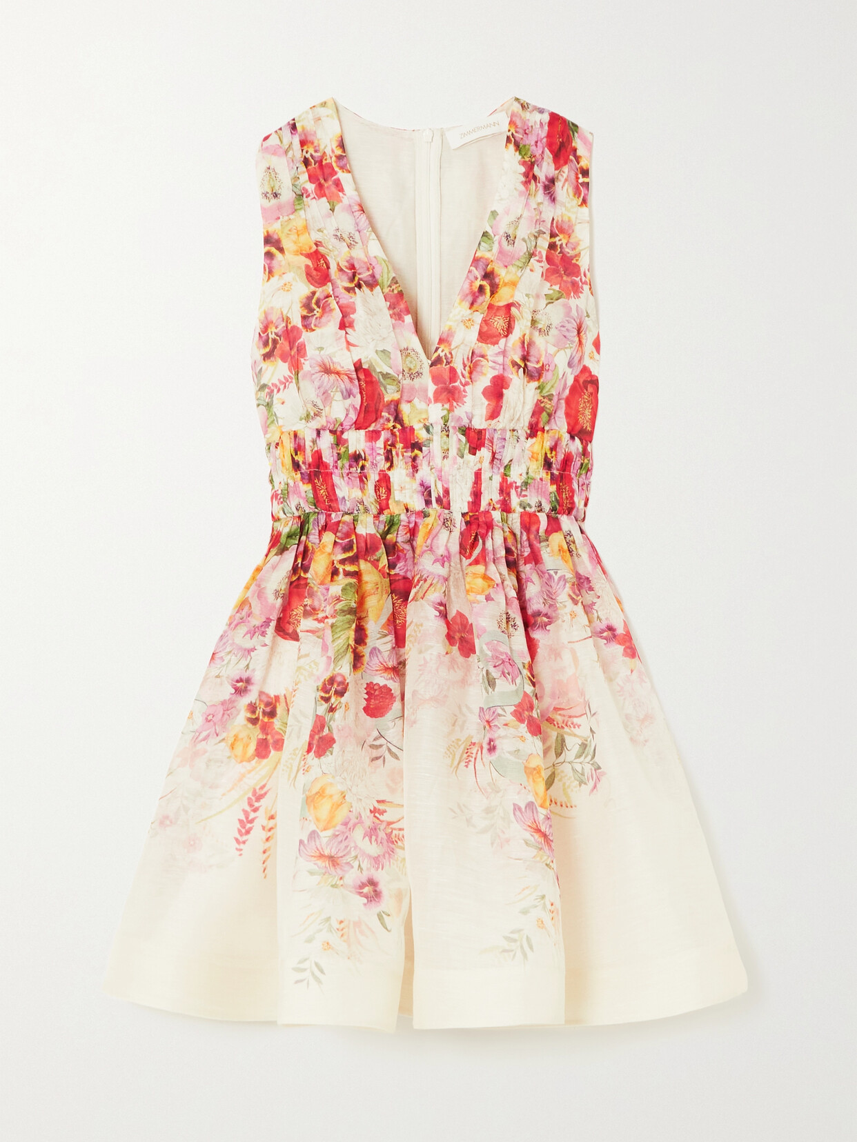 ZIMMERMANN WONDERLAND FLORAL-PRINT LINEN AND SILK-BLEND ORGANZA MINI DRESS