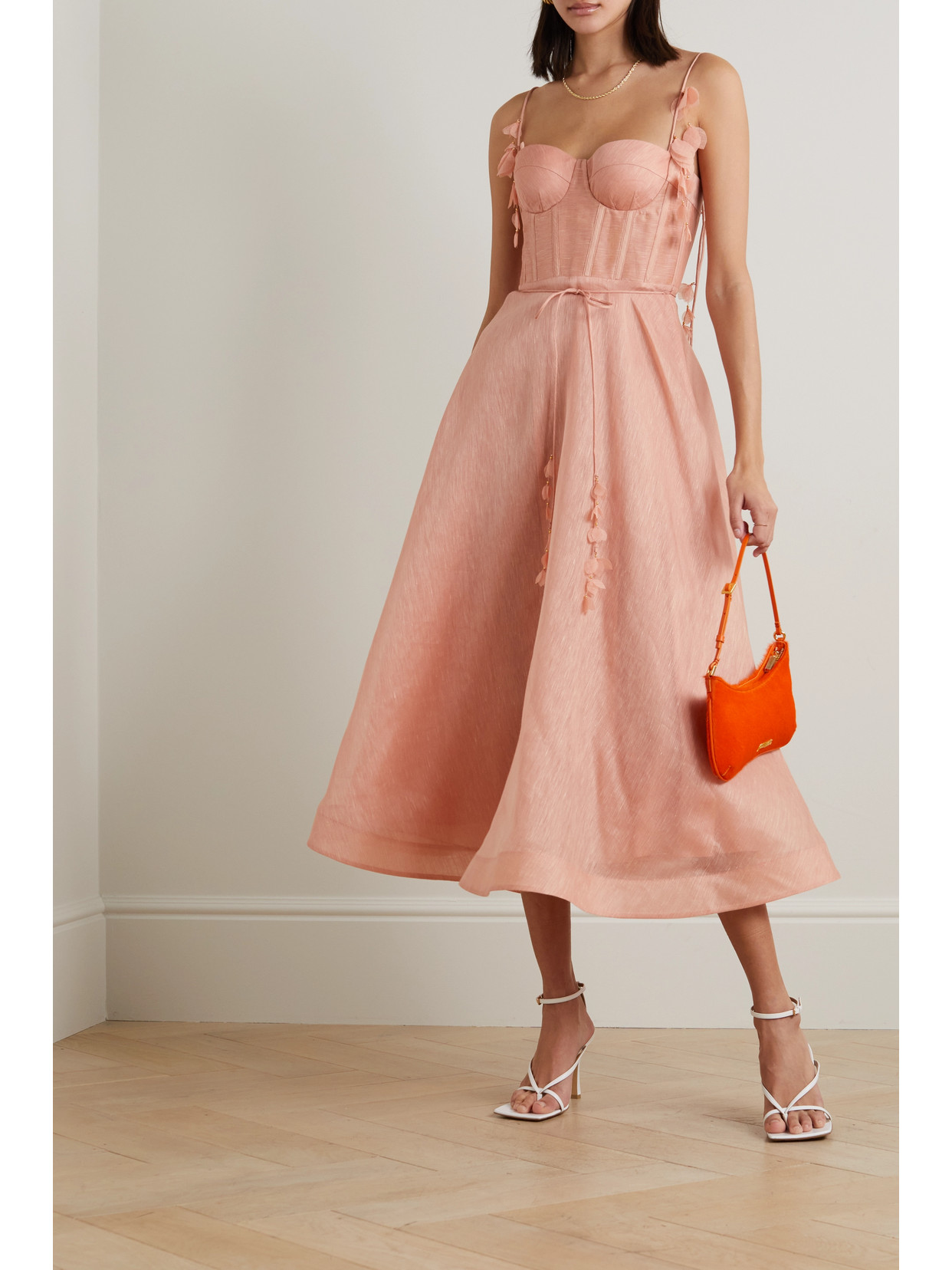Zimmermann Wonderland Silk And Linen Midi Corset Dress In Dusty Pink