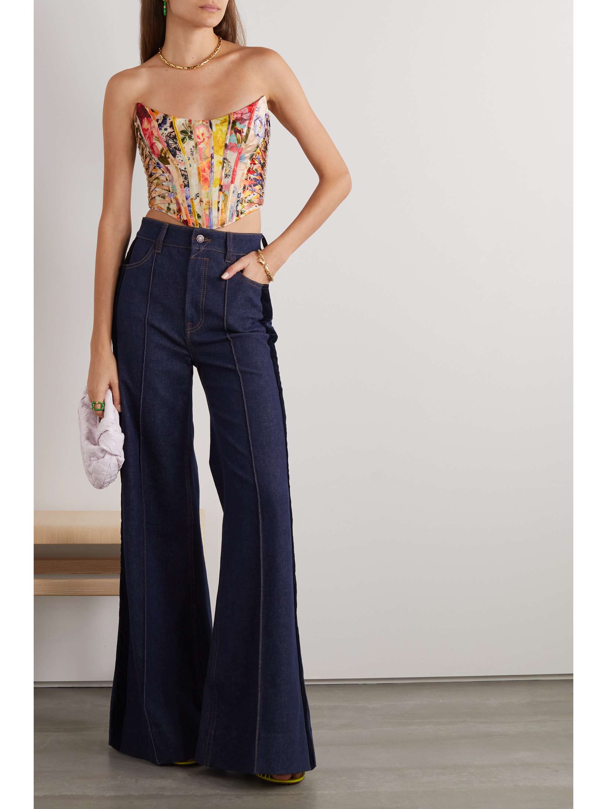 ZIMMERMANN Wonderland floral-print linen and silk-blend organza bustier top