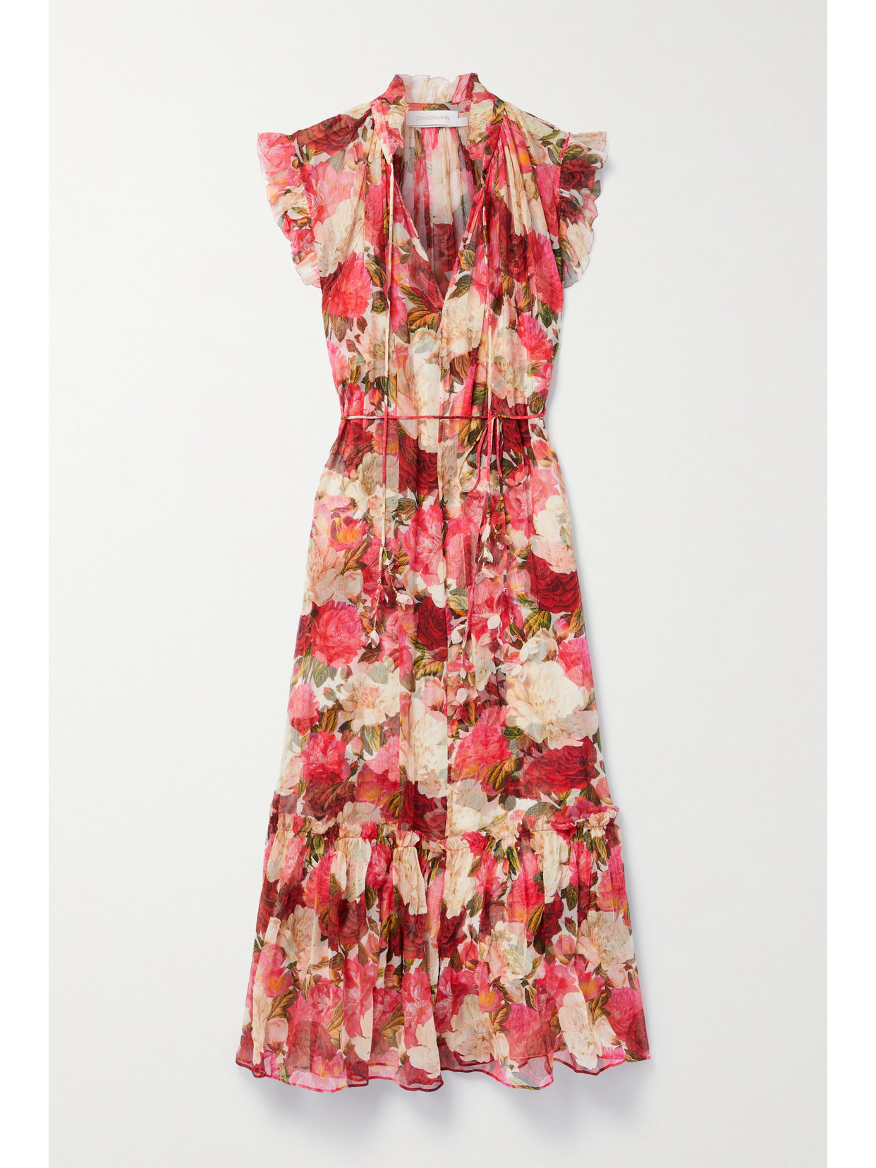 Zimmermann - Wonderland Belted Floral-print Silk-crepon Midi Dress - Red