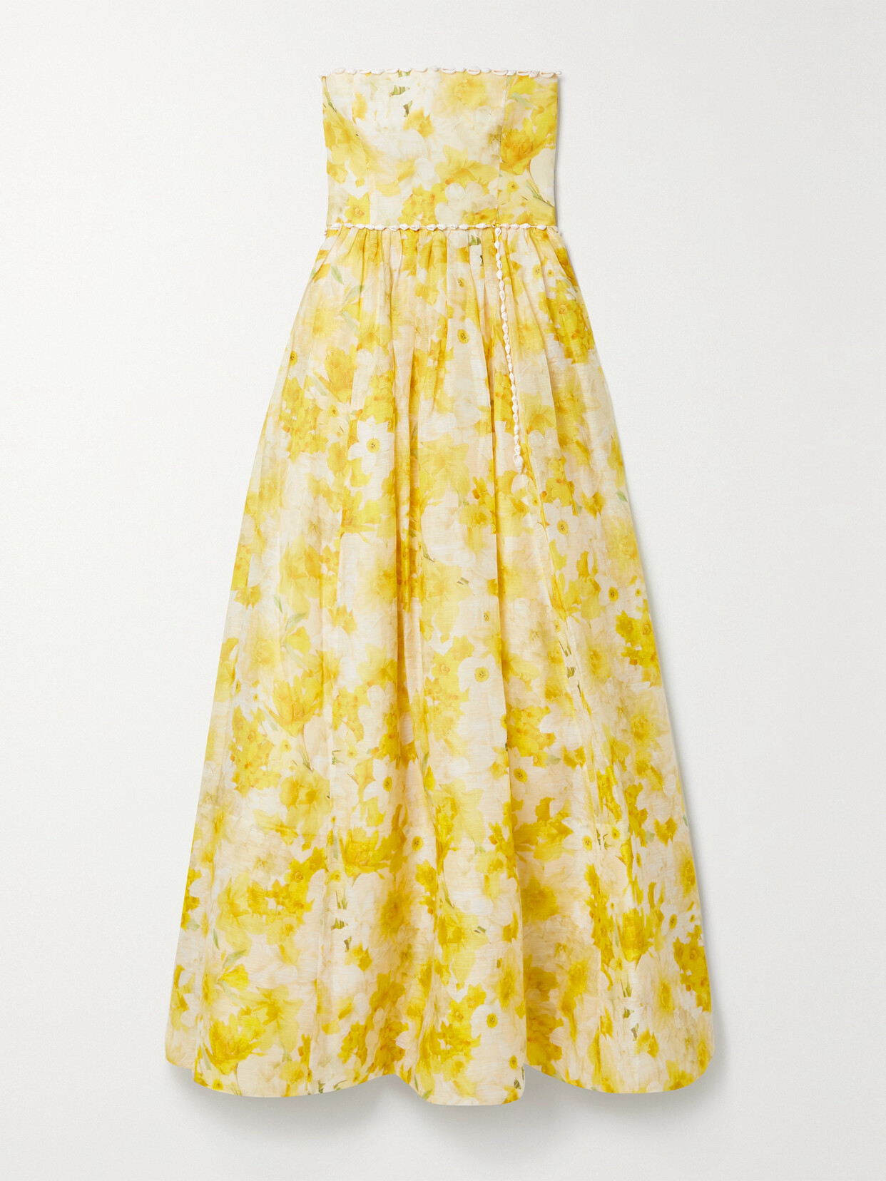 Zimmermann - Wonderland Strapless Embellished Linen And Silk-blend Maxi Dress - Yellow