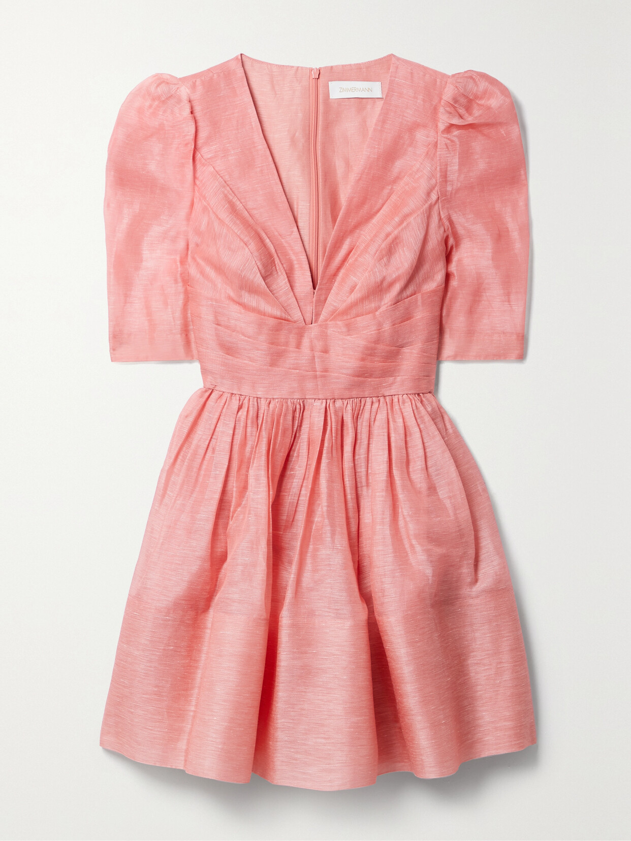 Zimmermann - Wonderland Gathered Linen And Silk-blend Organza Mini Dress - Pink