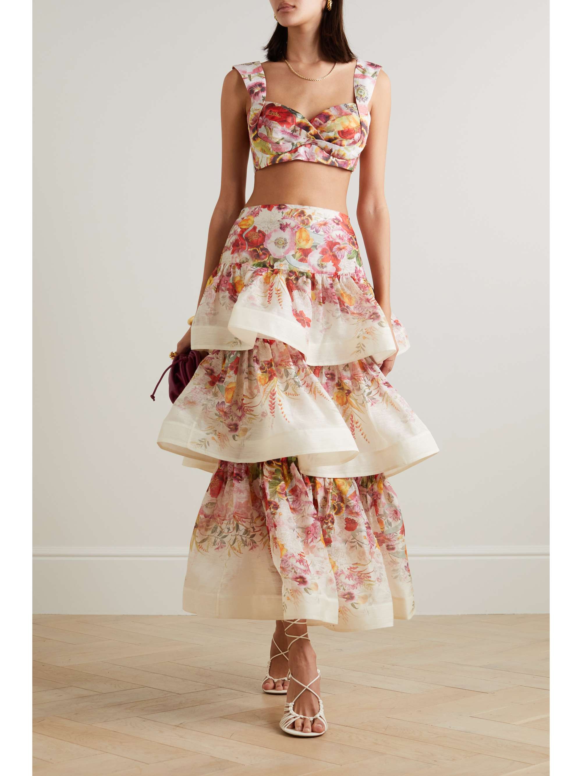 ZIMMERMANN Wonderland tiered floral-print linen and silk-blend midi skirt |  NET-A-PORTER