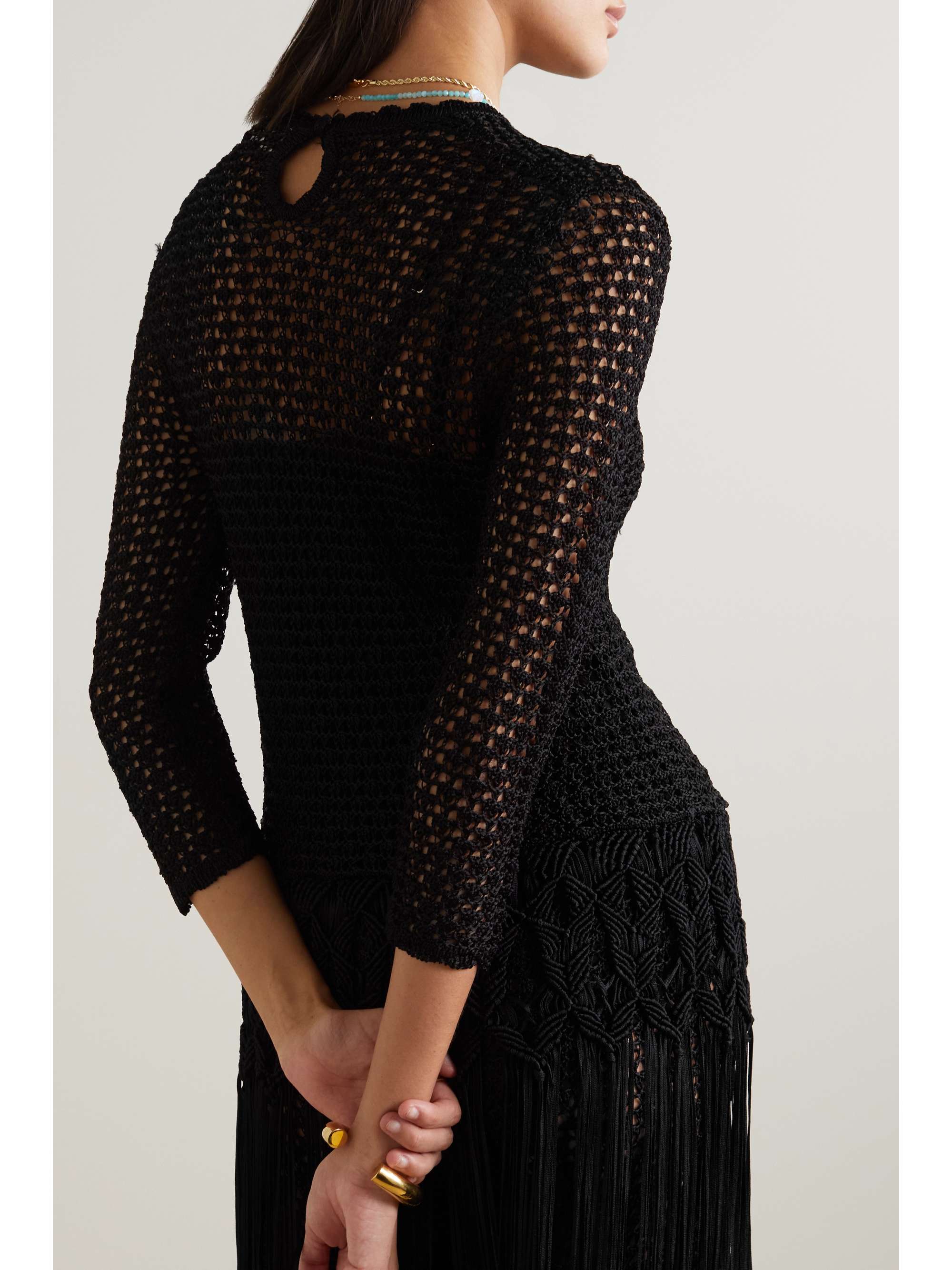 ZIMMERMANN Wonderland fringed crochet-knit and macramé tunic