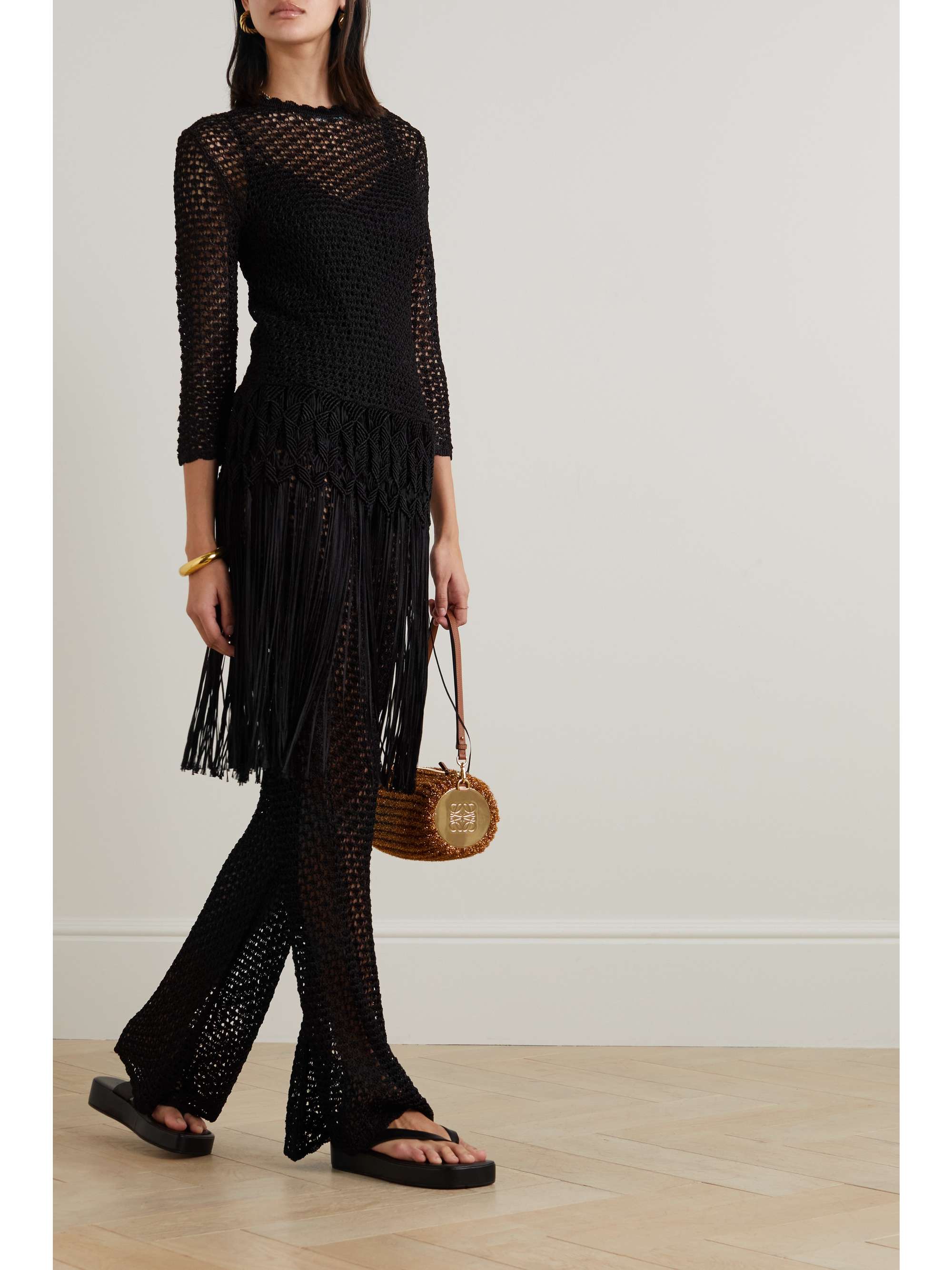 Black Wonderland fringed crochet-knit and macramé tunic | ZIMMERMANN ...