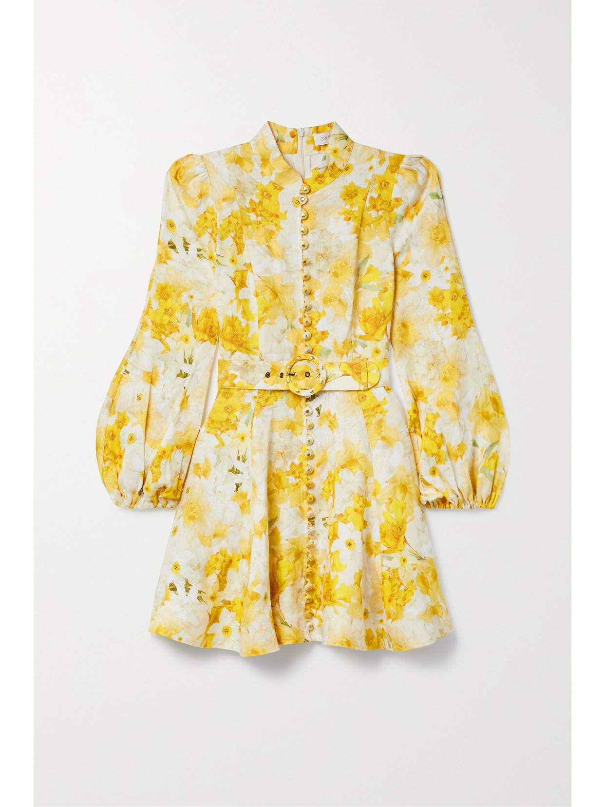 Zimmermann - Wonderland Belted Floral-print Linen Mini Dress - Yellow