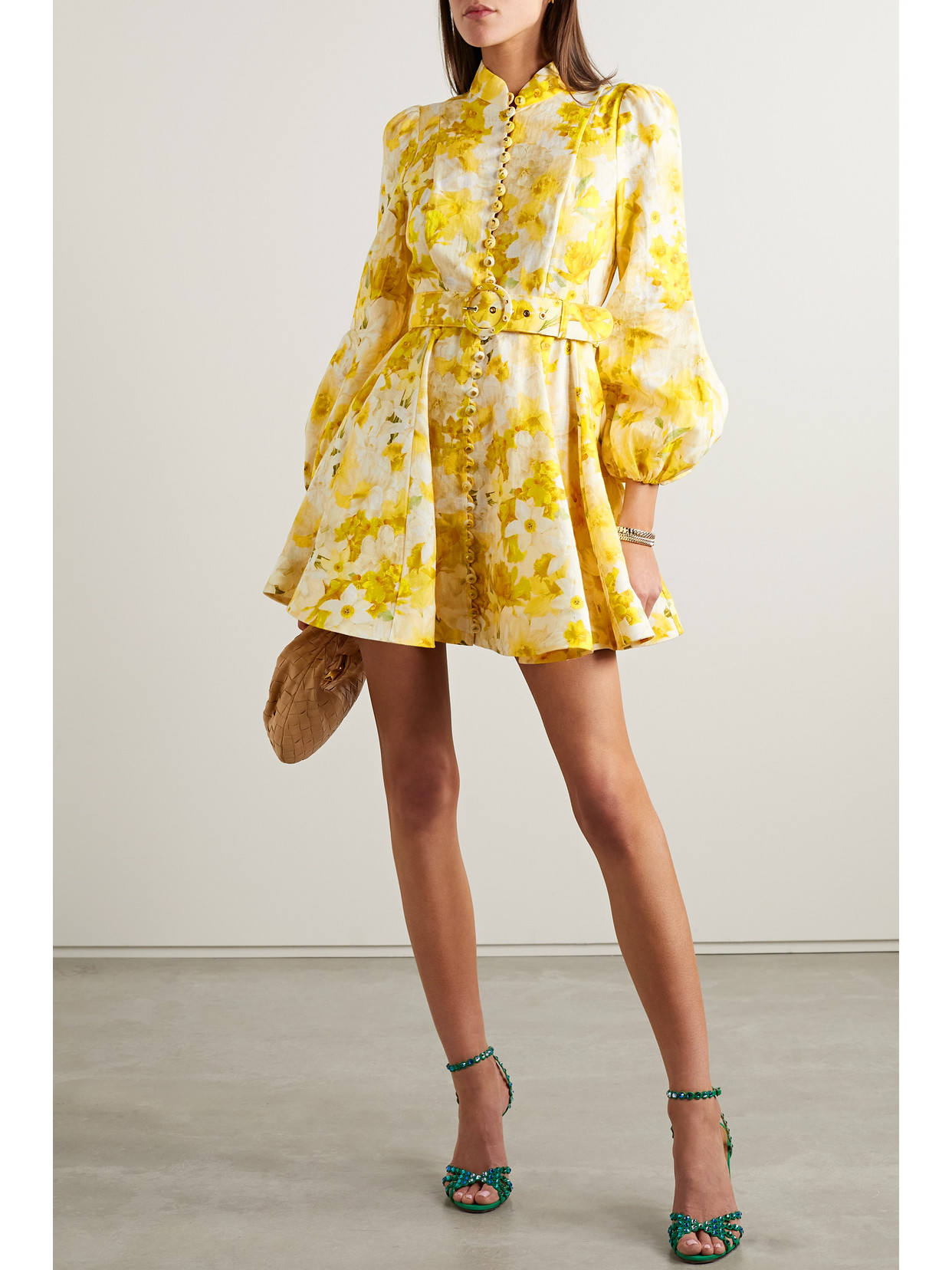 Zimmermann Wonderland Daffodilprint Belted Mini Dress In Daffodil
