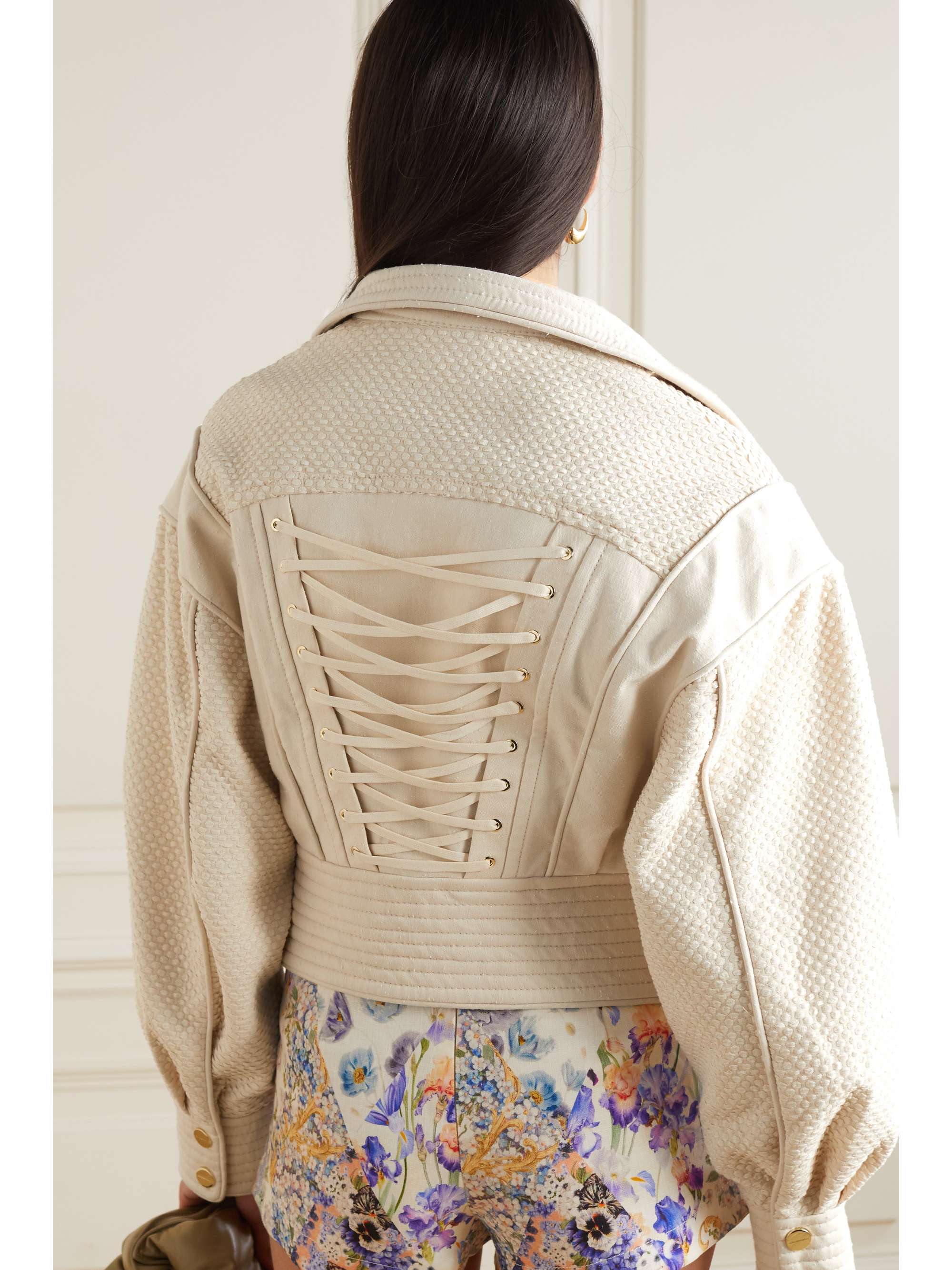 ZIMMERMANN Wonderland paneled cotton-blend bouclé and denim jacket