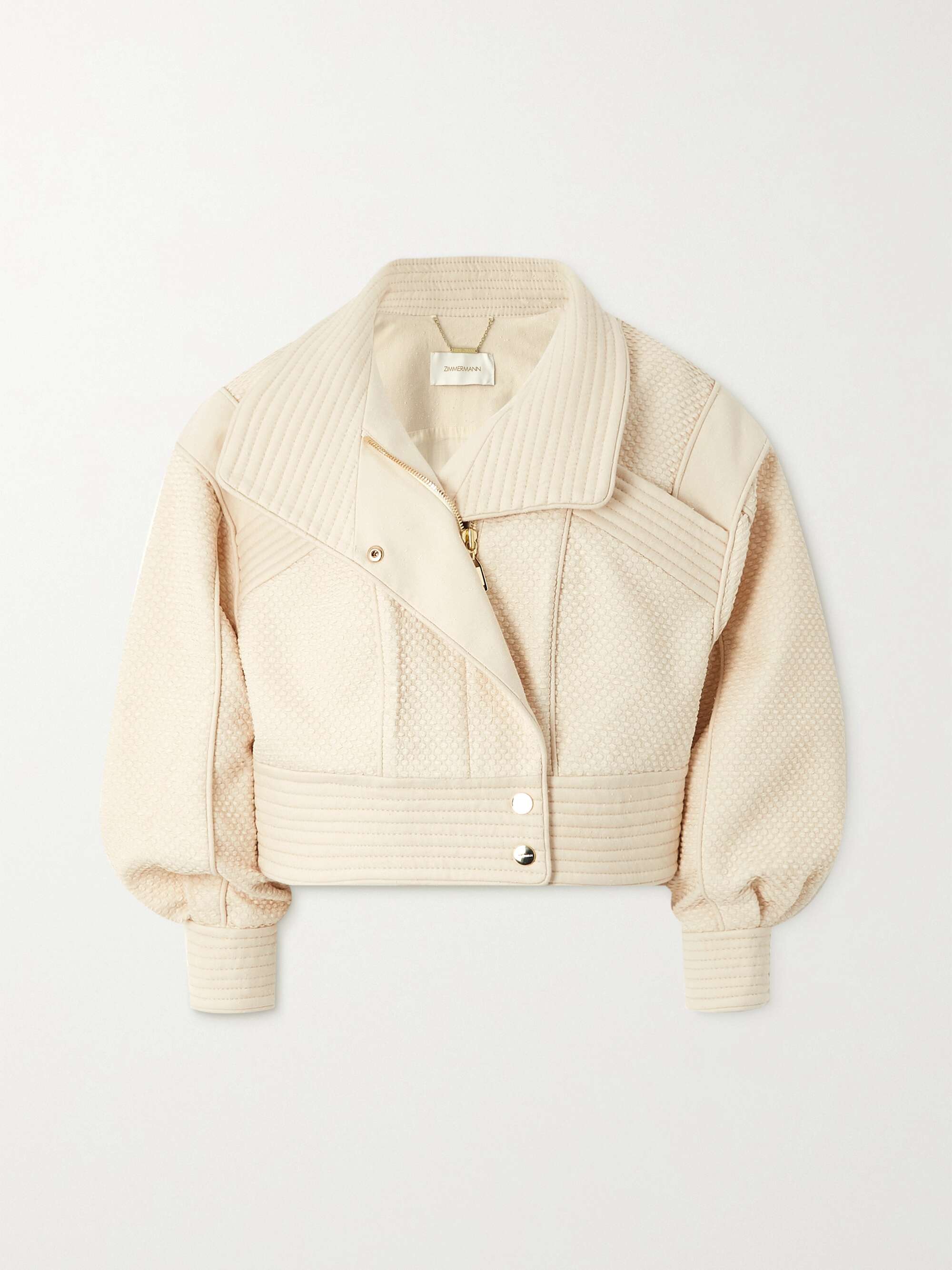 ZIMMERMANN Wonderland paneled cotton-blend bouclé and denim jacket ...