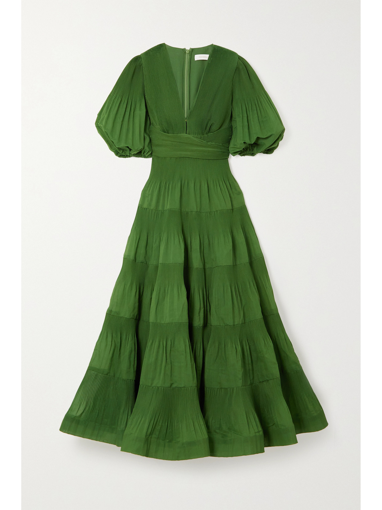 Zimmermann - Pleated Tiered Twill Midi Dress - Green