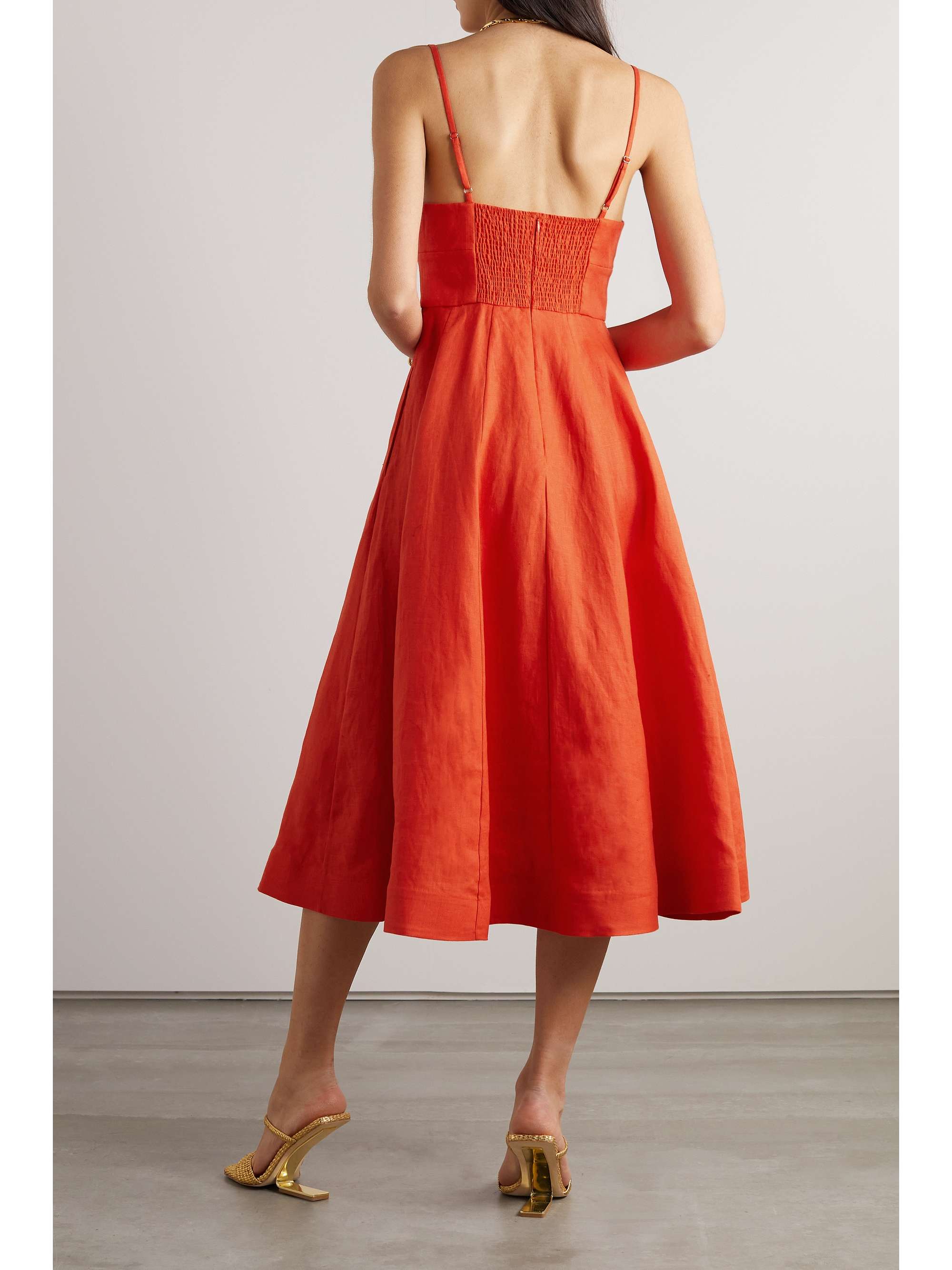 ZIMMERMANN Wonderland pleated linen midi dress NETAPORTER