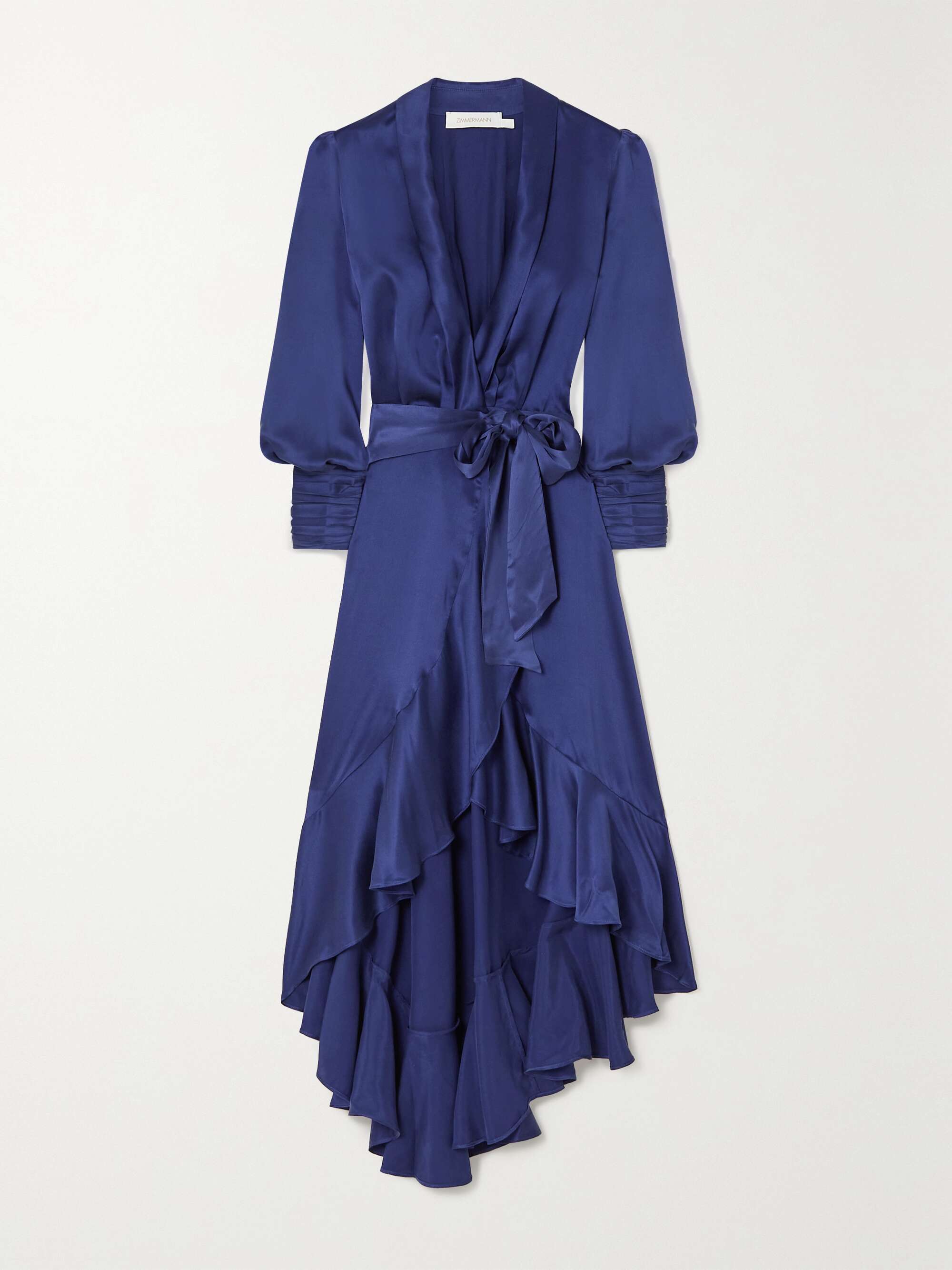 ZIMMERMANN Asymmetric ruffled silk-satin midi wrap dress | NET-A-PORTER