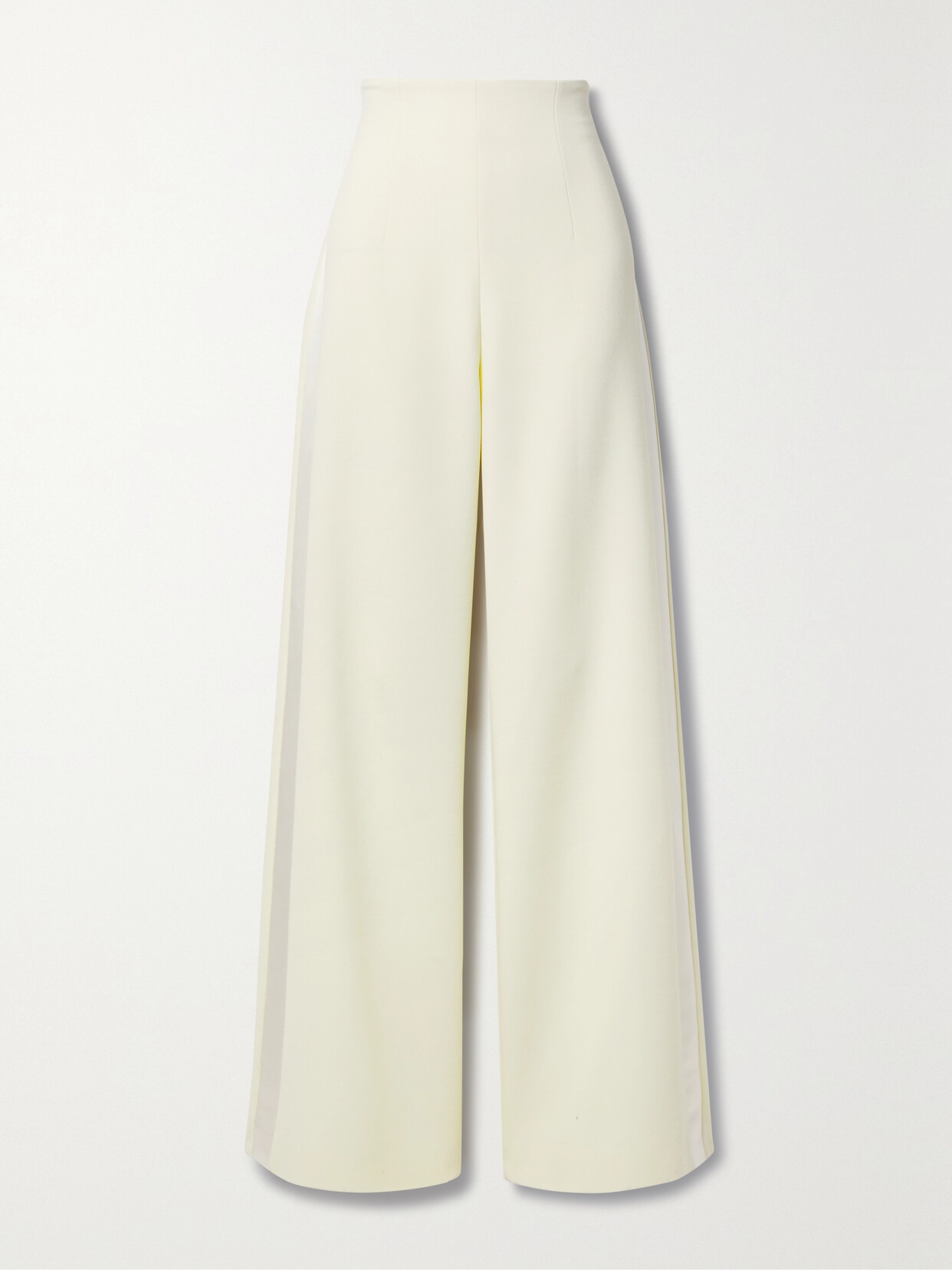 Sergio Hudson - Silk Satin-trimmed Wool-blend Crepe Wide-leg Pants - White