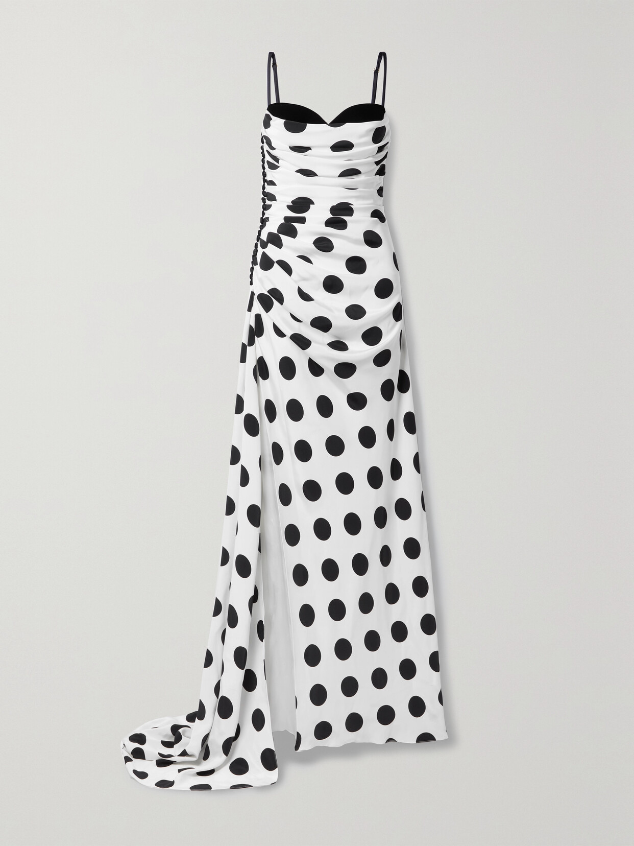 Sergio Hudson - Velvet-trimmed Ruched Polka-dot Crepe Gown - White