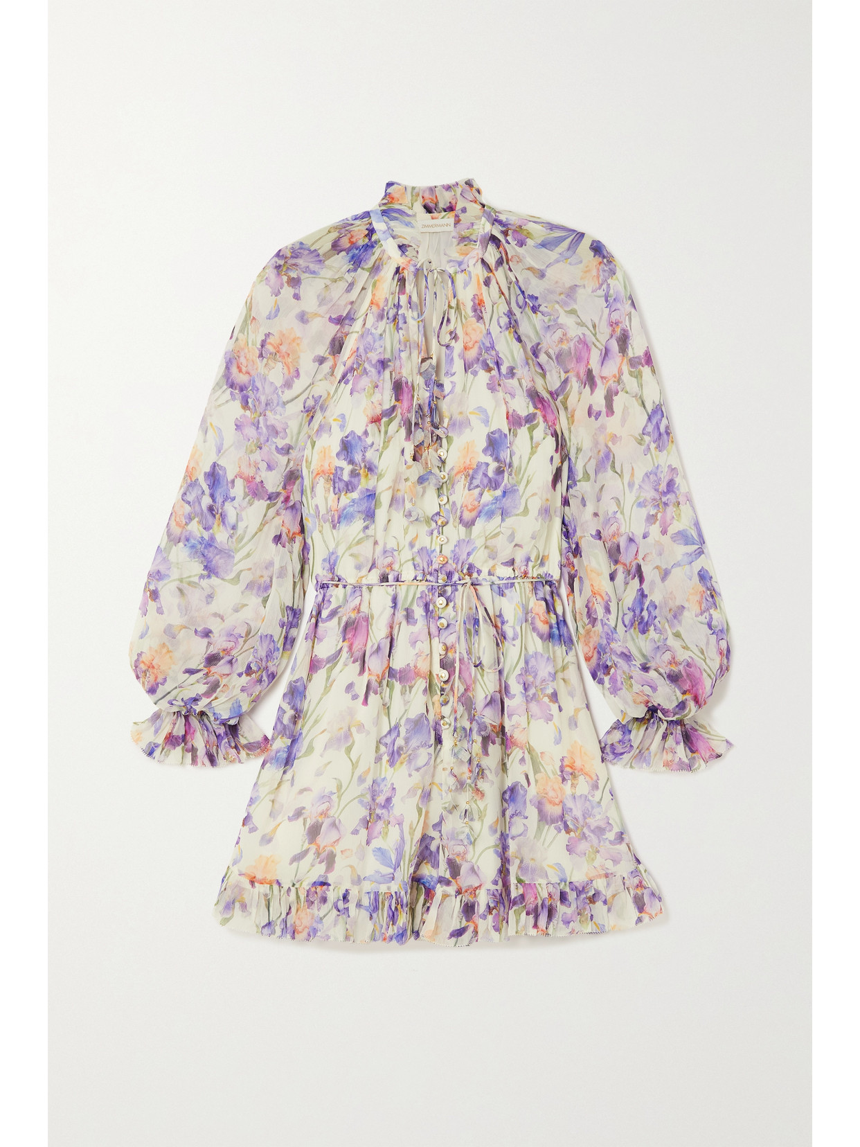 ZIMMERMANN TAMA TIE-DETAILED RUFFLED FLORAL-PRINT CREPE DE CHINE PLAYSUIT