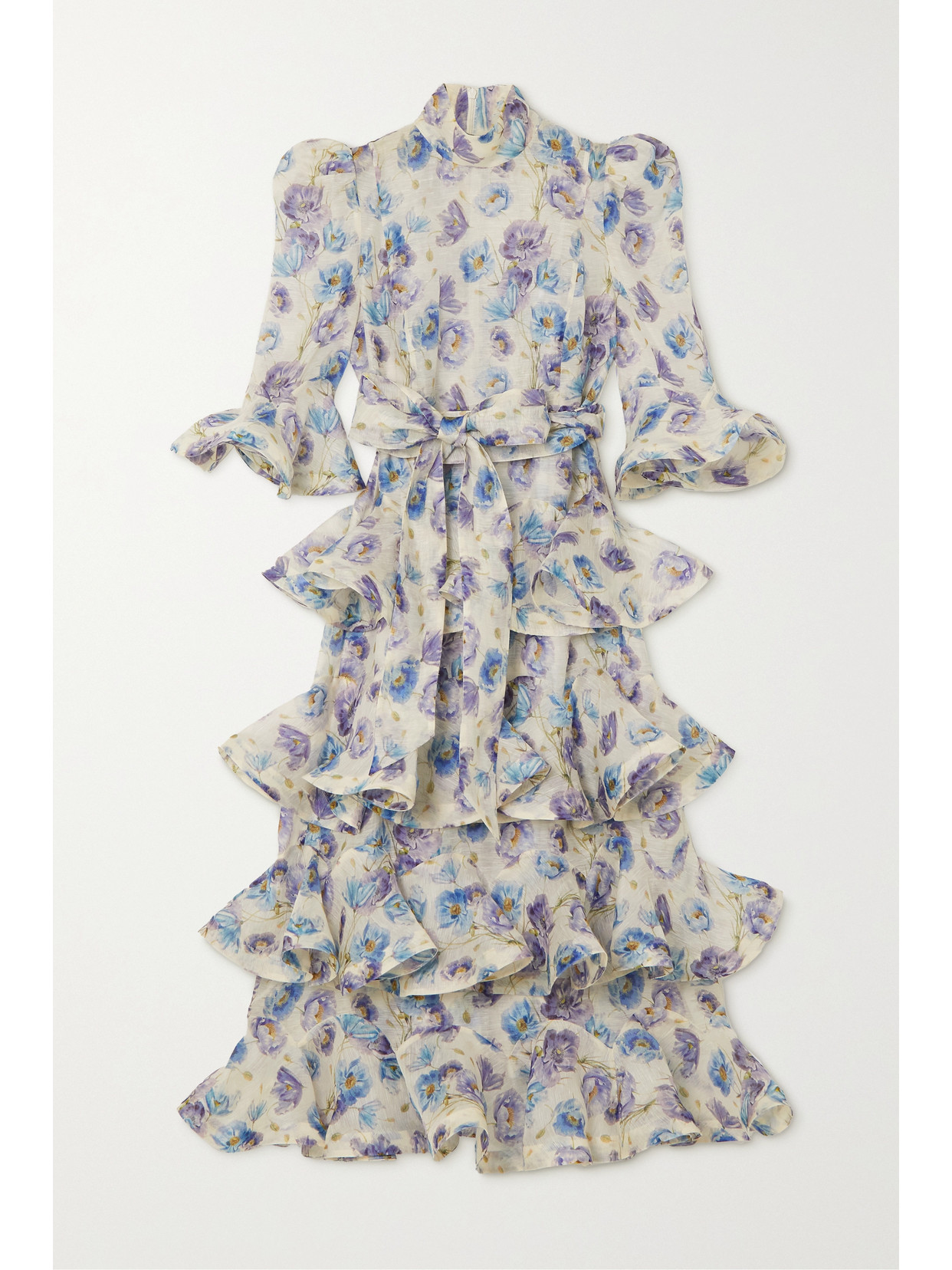 Zimmermann - Tama Belted Ruffled Tiered Linen And Silk-blend Midi Dress - Blue