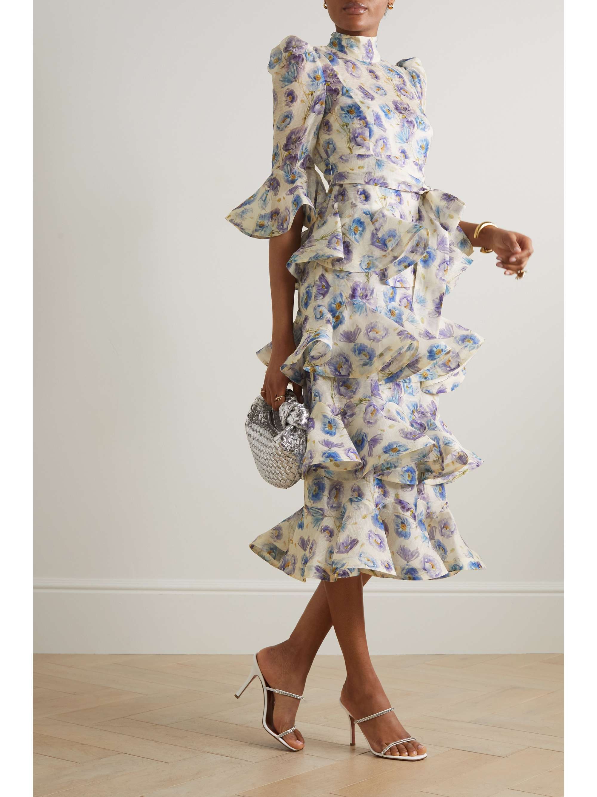 ZIMMERMANN Tama belted ruffled tiered linen and silk-blend midi dress |  NET-A-PORTER