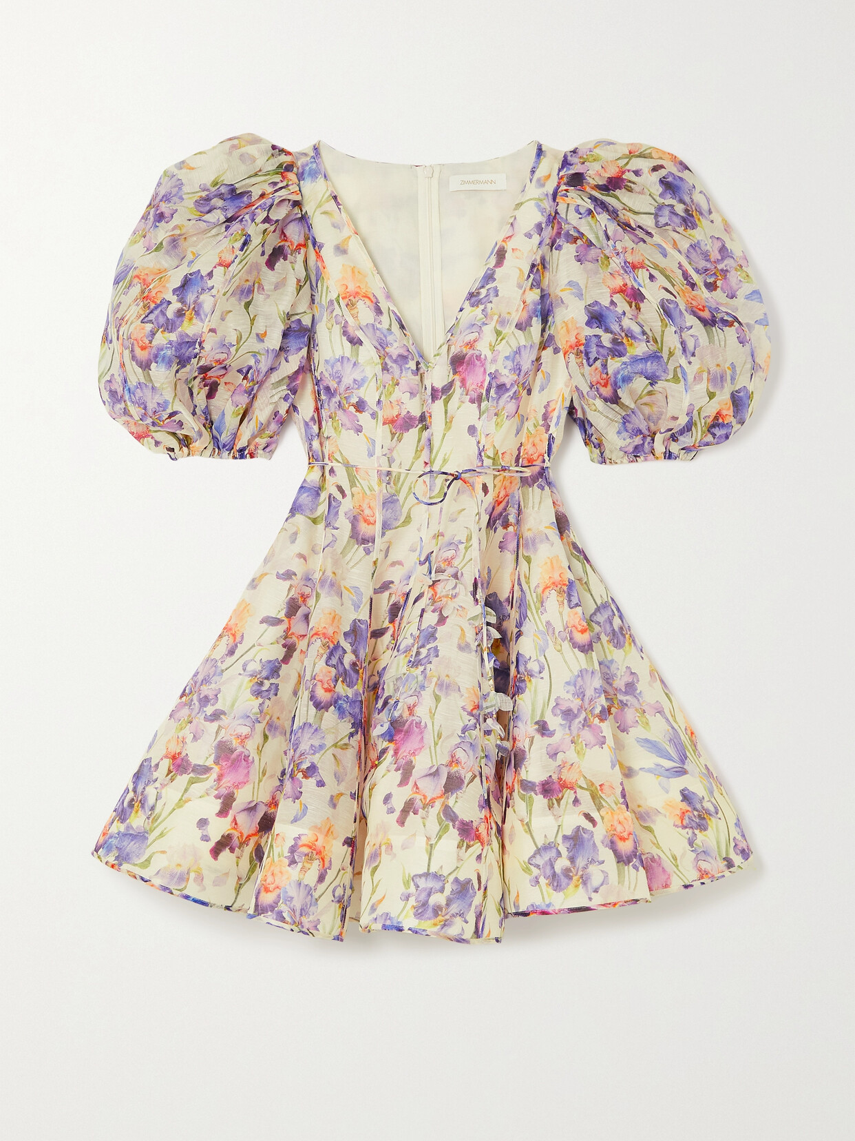 Zimmermann - Tama Embellished Floral-print Linen And Silk-blend Mini Dress - White