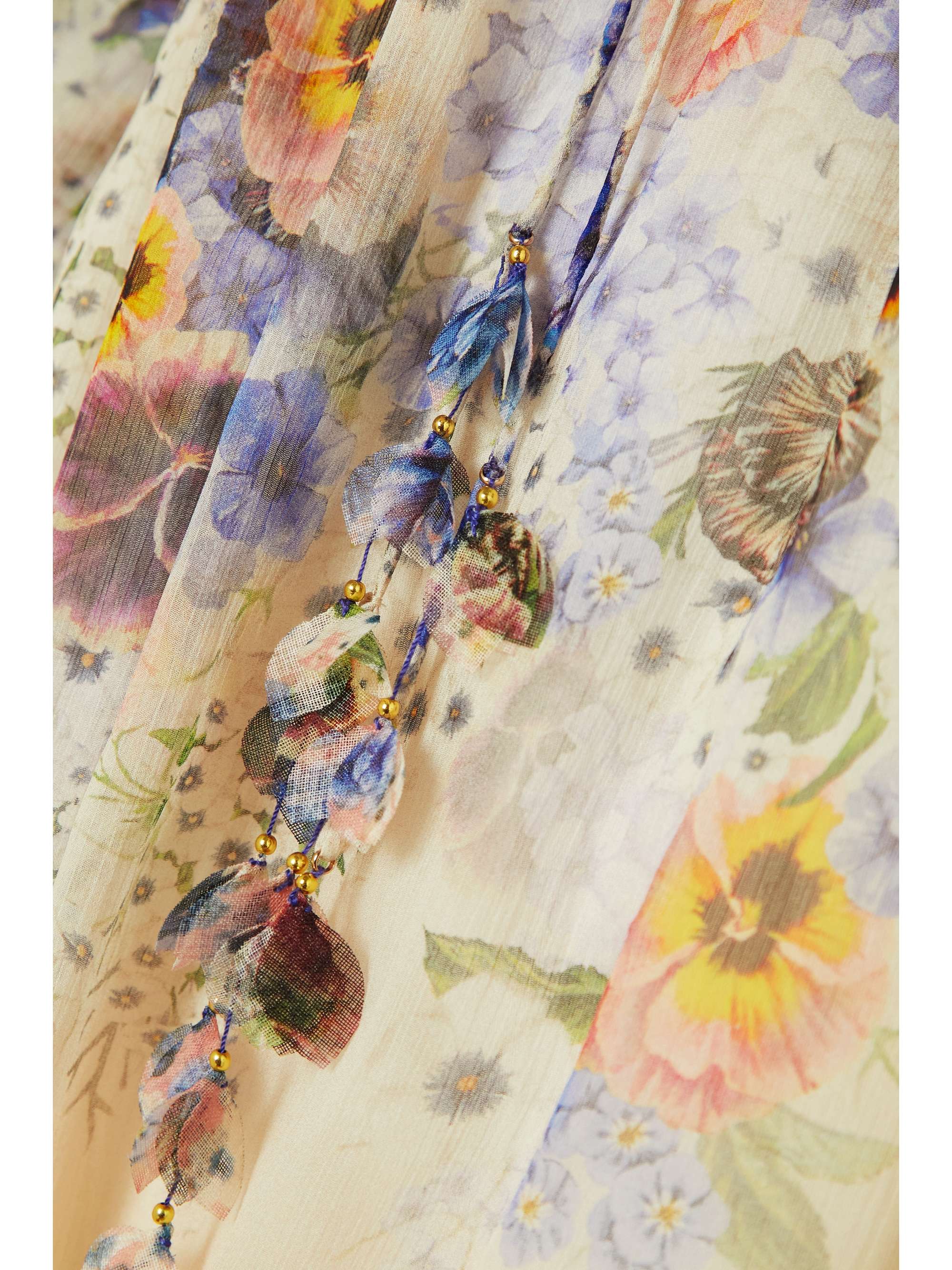 ZIMMERMANN Blouse en mousseline de soie à imprimé fleuri, volants et liens Tama