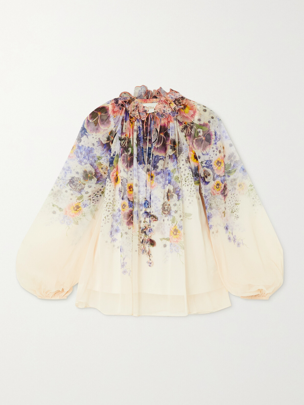 Zimmermann - Tama Tie-detailed Ruffled Floral-print Silk-chiffon Blouse - Purple