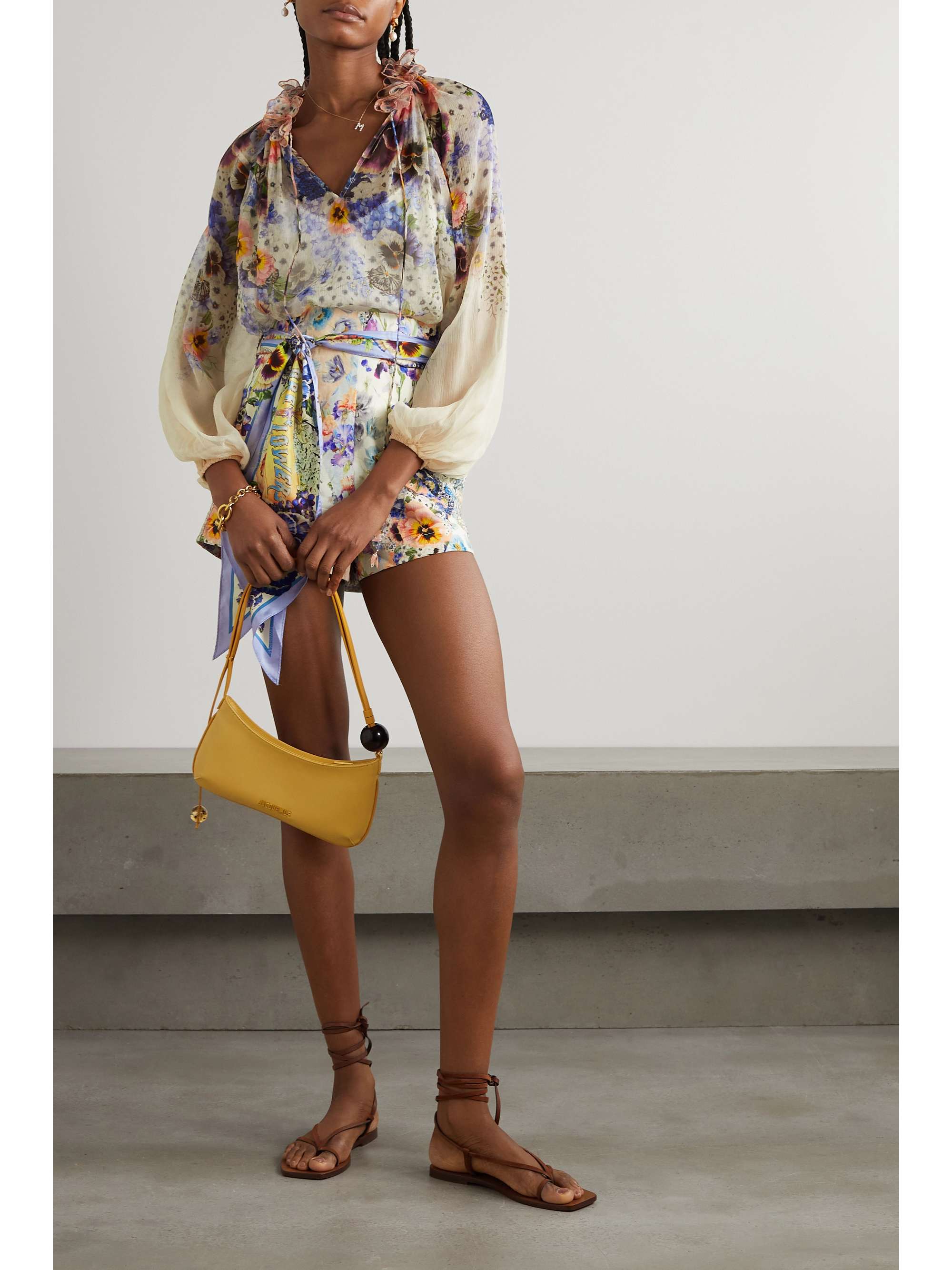 ZIMMERMANN Blouse en mousseline de soie à imprimé fleuri, volants et liens Tama