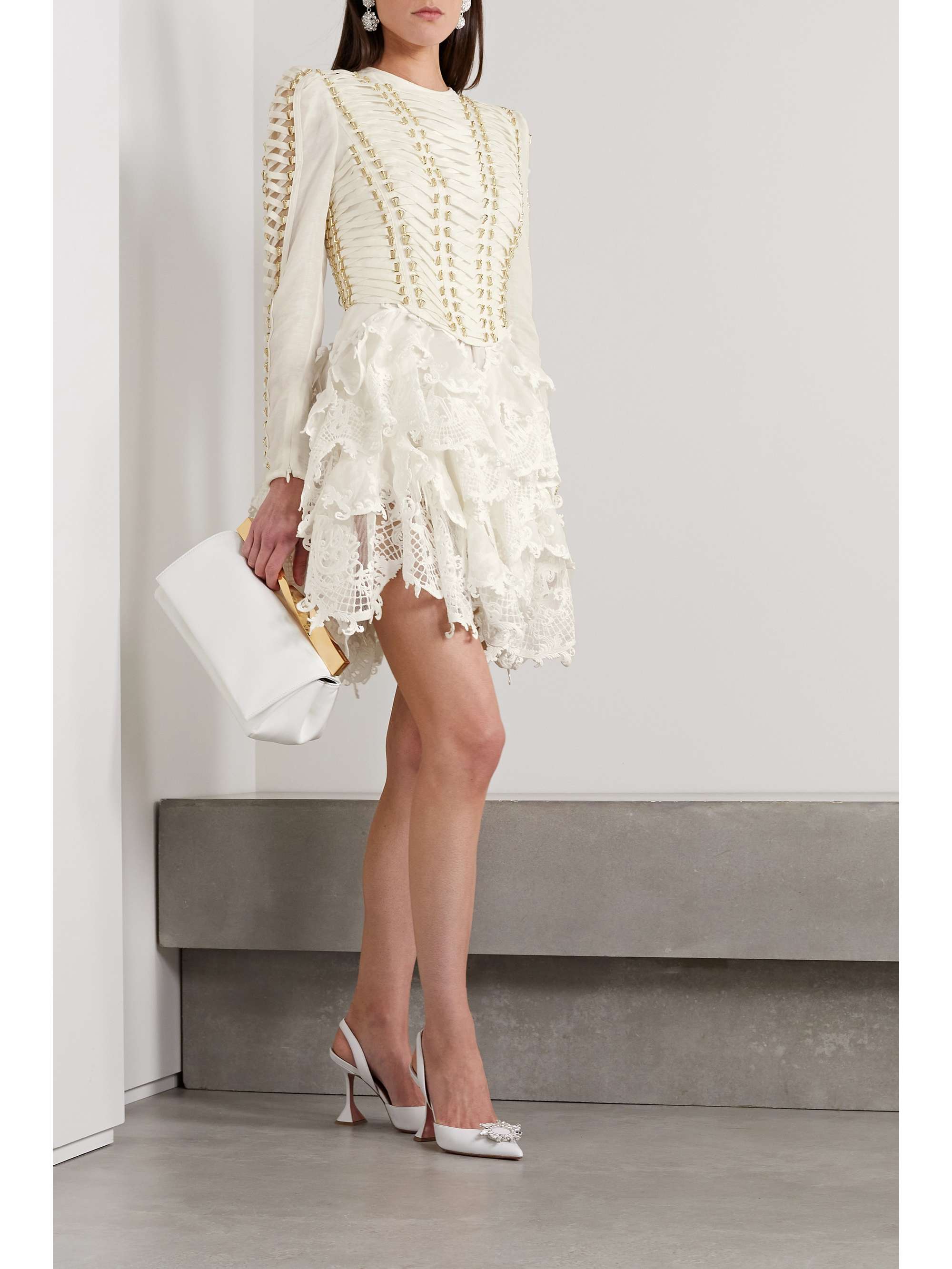 ZIMMERMANN Coaster lacetrimmed embellished linen and silkblend mini dress NETAPORTER