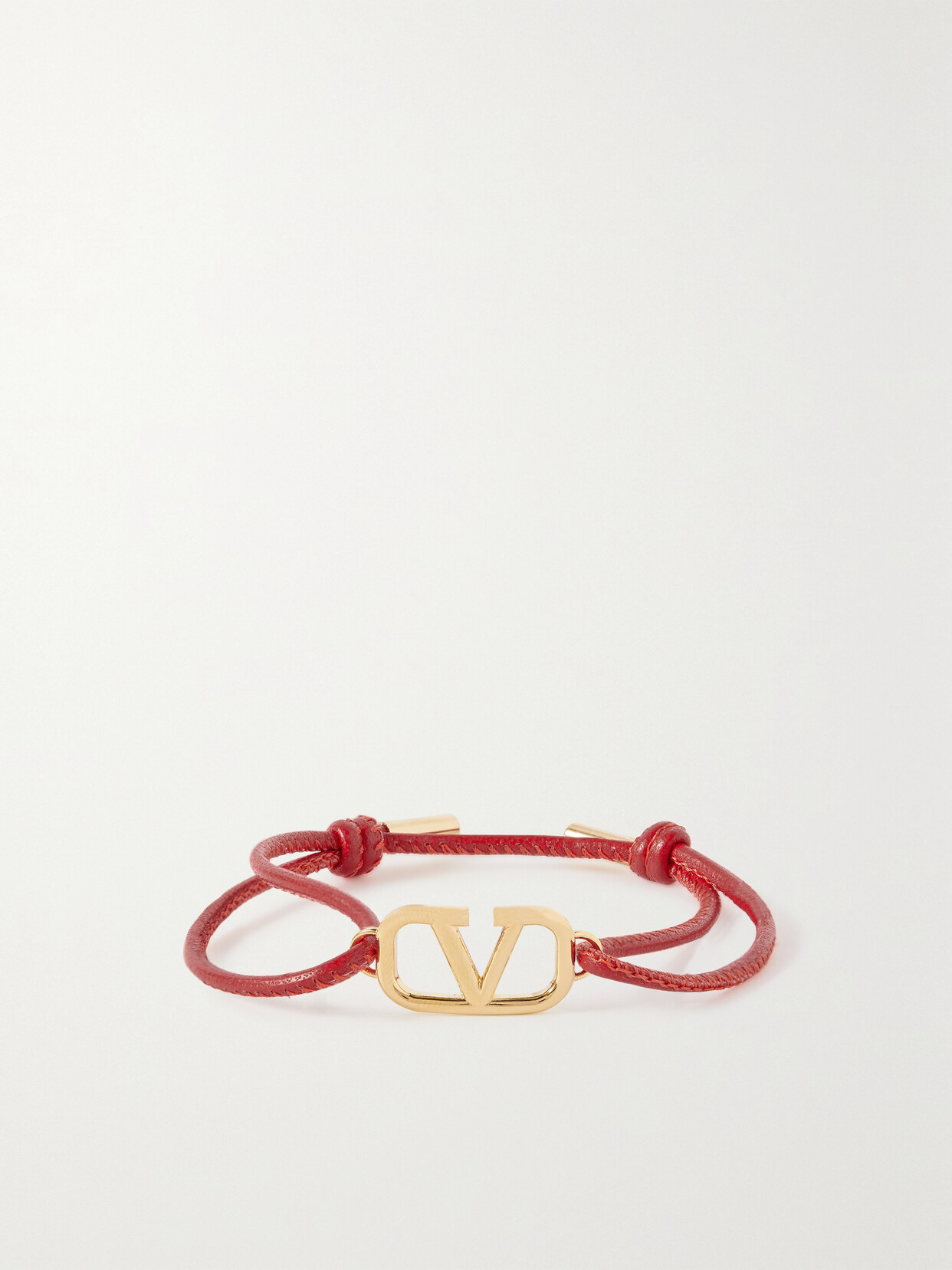 Valentino Garavani Vlogo Gold-tone And Leather Bracelet In Red