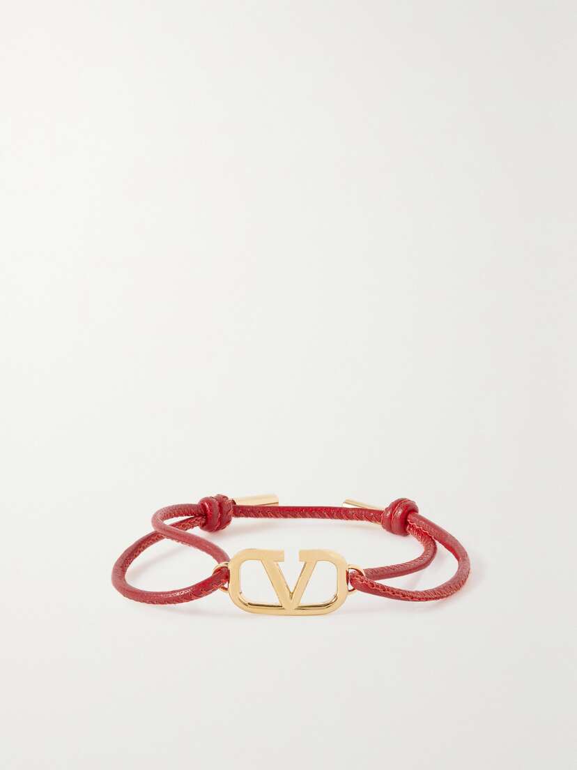 Valentino Garavani Vlogo Gold-tone And Leather Bracelet