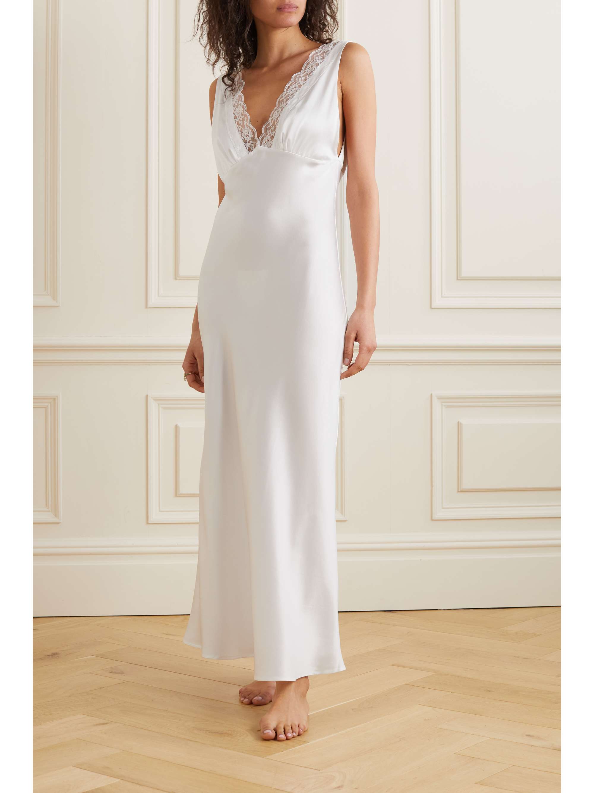 MAISON ESSENTIELE Vintage cutout lace-trimmed silk-satin nightdress |  NET-A-PORTER