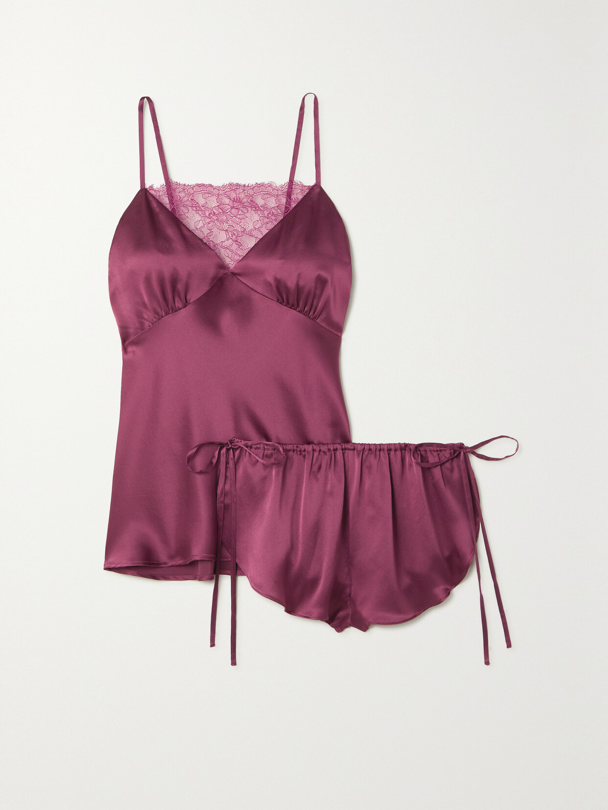 Maison Essentiele - 90s It Girl Lace-trimmed Silk-satin Pajama Set - Burgundy