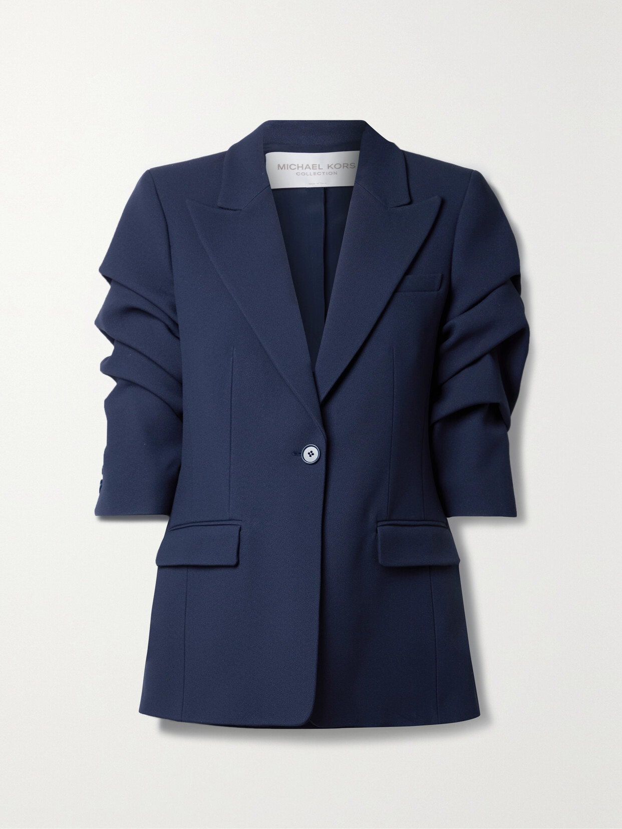 Shop Michael Kors Cate Gathered Crepe Blazer In Blue