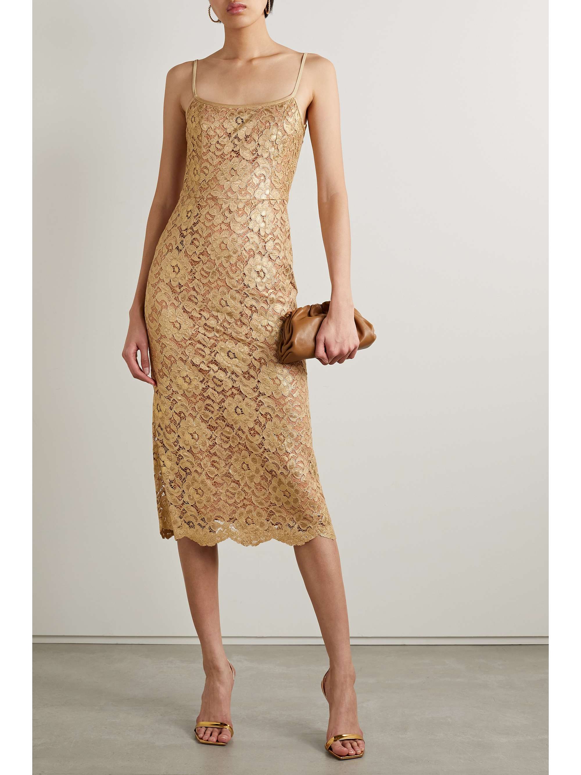 MICHAEL KORS COLLECTION Satin-trimmed metallic corded lace midi dress | NET -A-PORTER