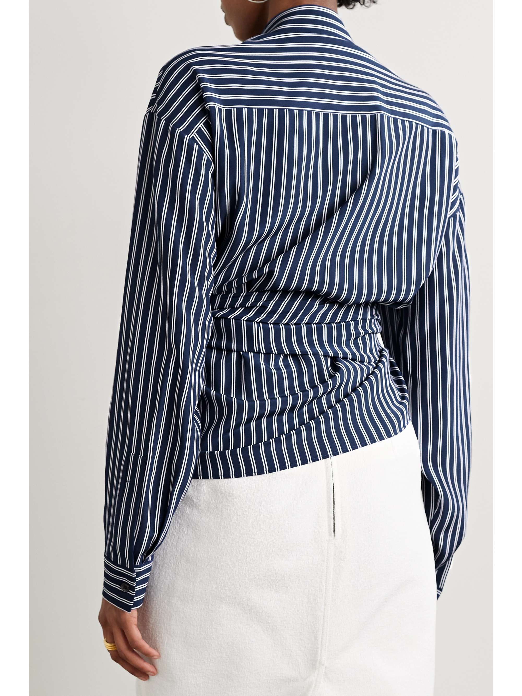 MICHAEL KORS COLLECTION Striped silk crepe de chine wrap shirt