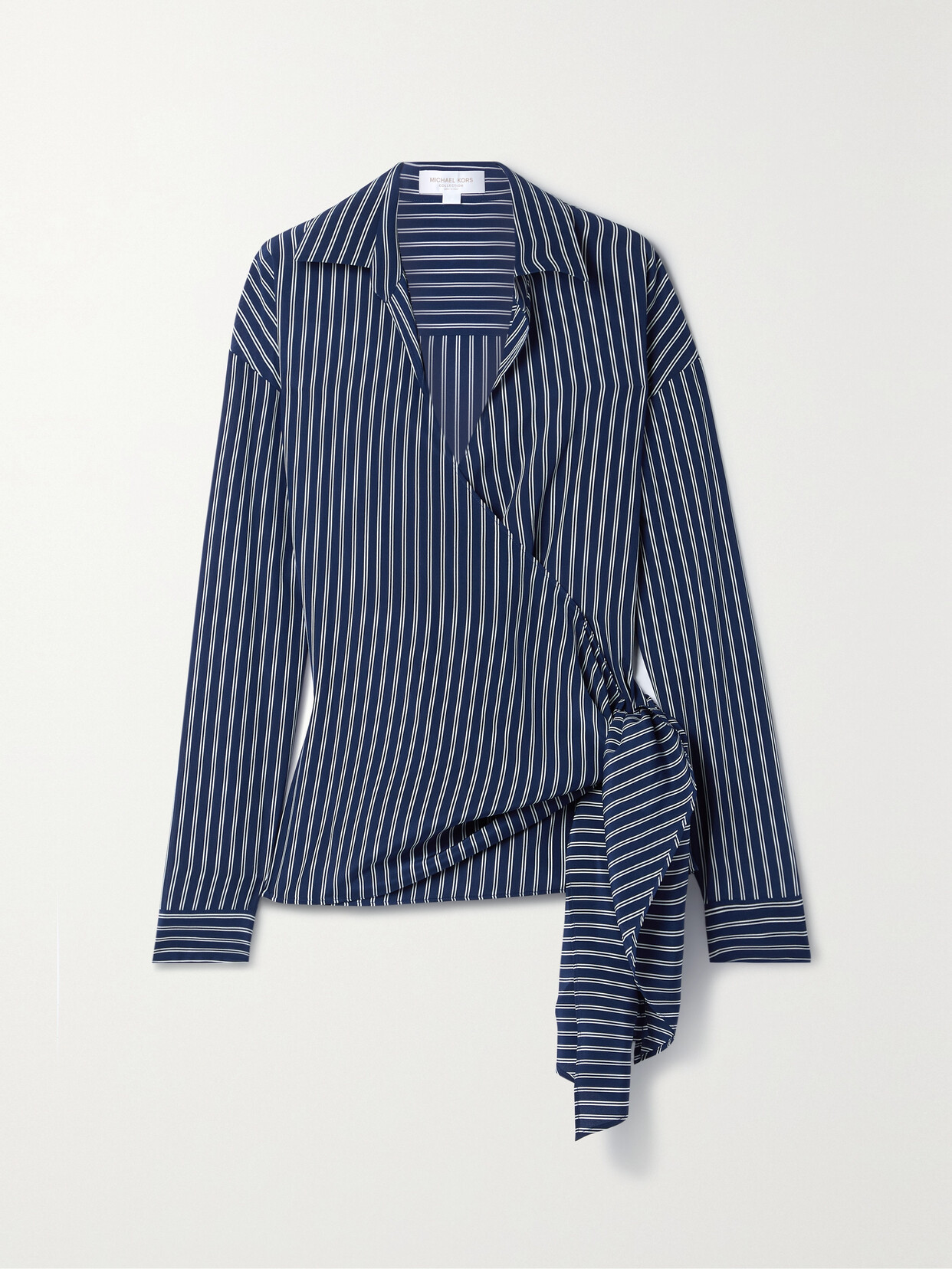 Michael Kors Collection - Striped Silk Crepe De Chine Wrap Shirt - Blue