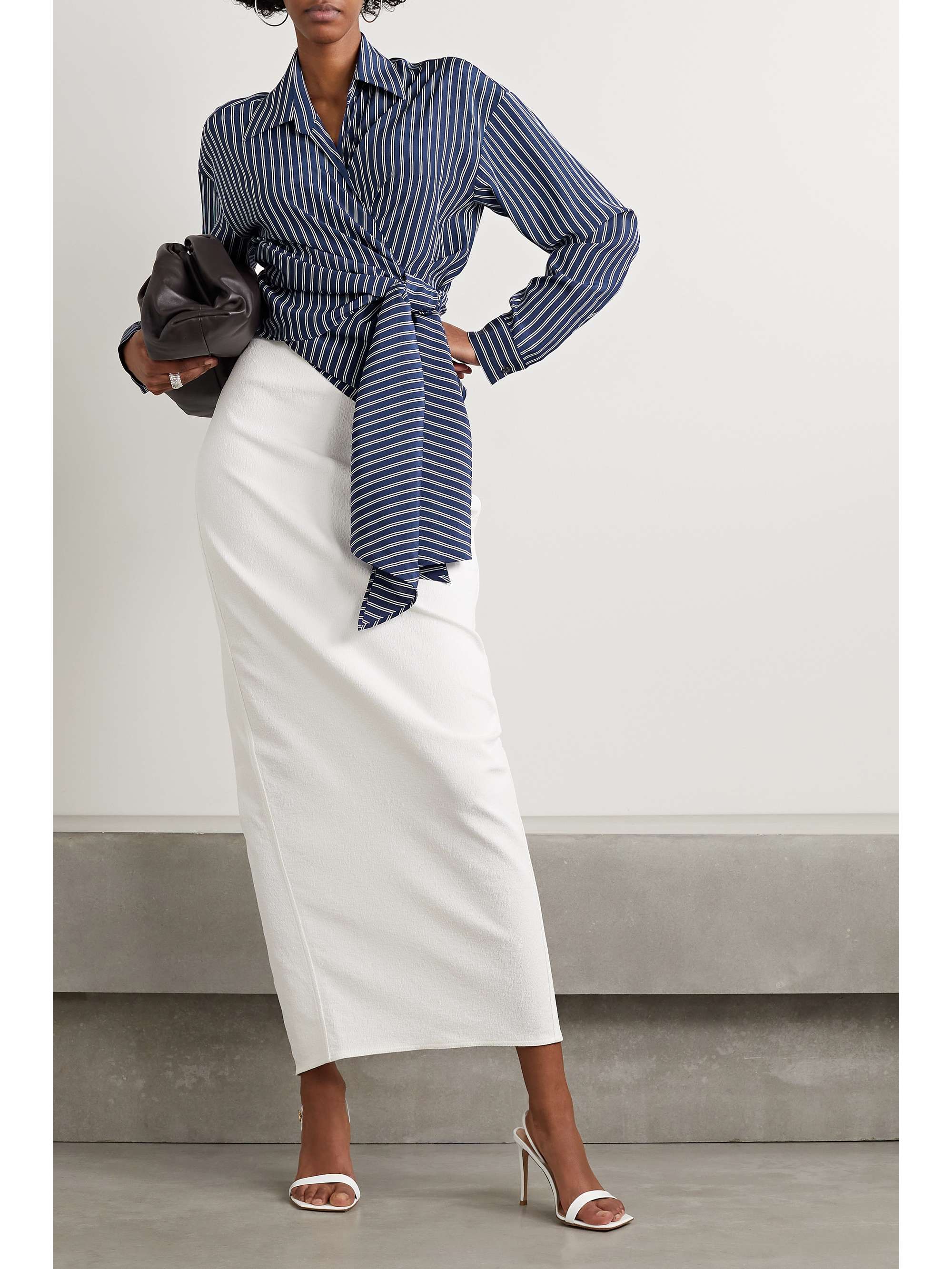 MICHAEL KORS COLLECTION Striped silk crepe de chine wrap shirt