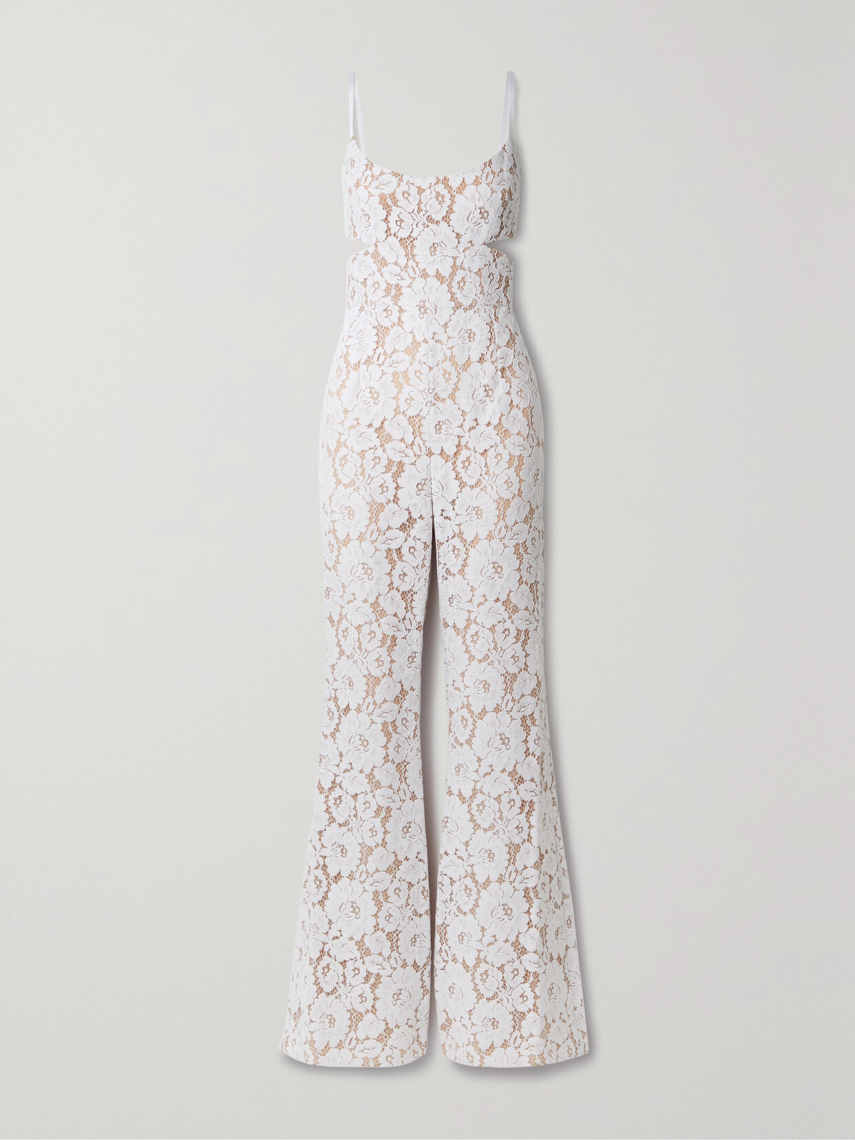 Michael Kors Cutout Satin-trimmed Cotton-blend Corded Lace Jumpsuit In White